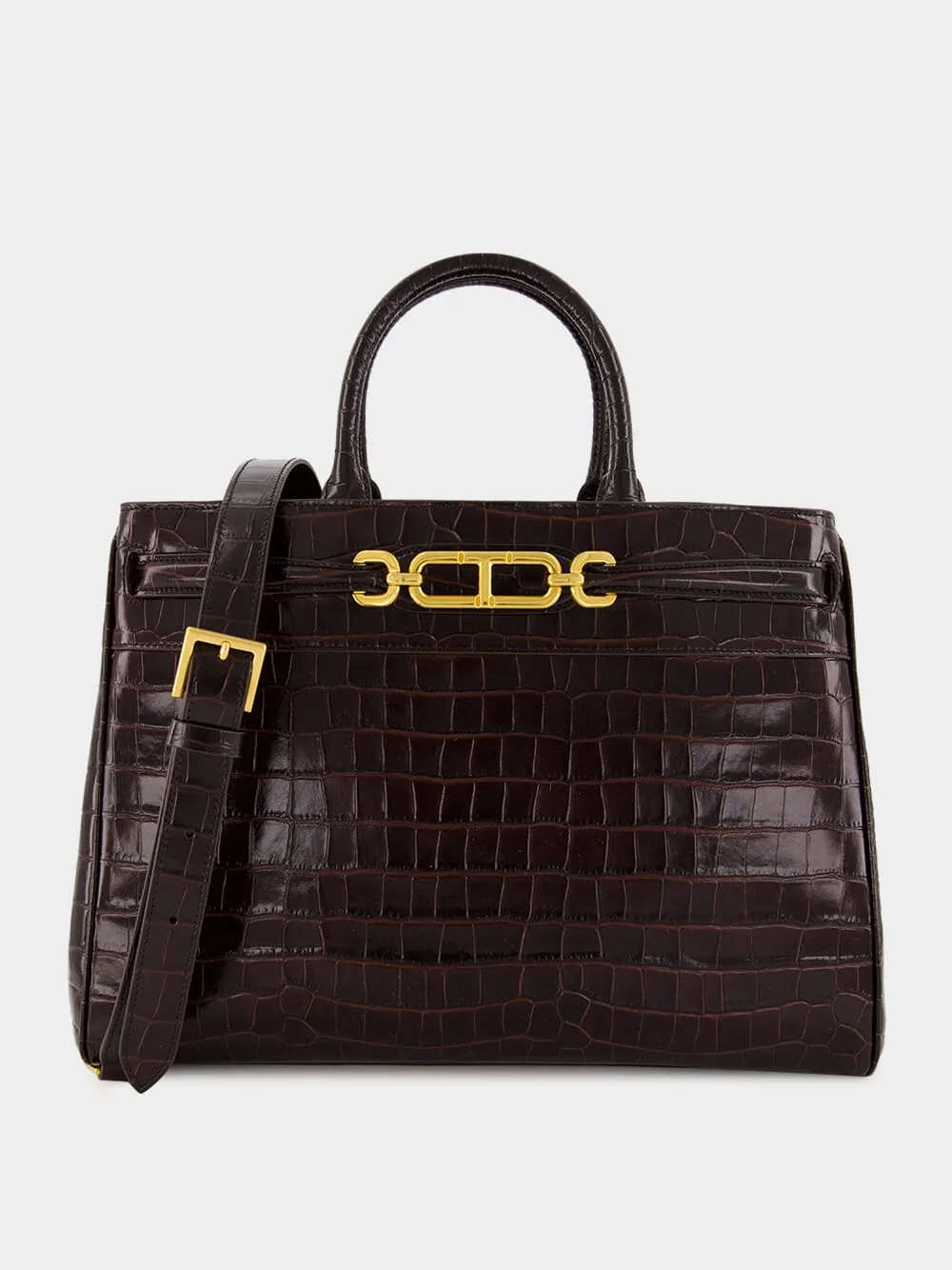 Brown Crocodile-Embossed Leather Bag