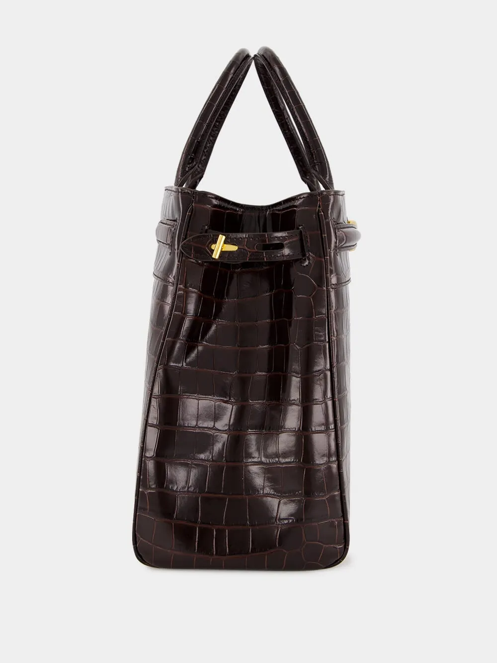 Brown Crocodile-Embossed Leather Bag