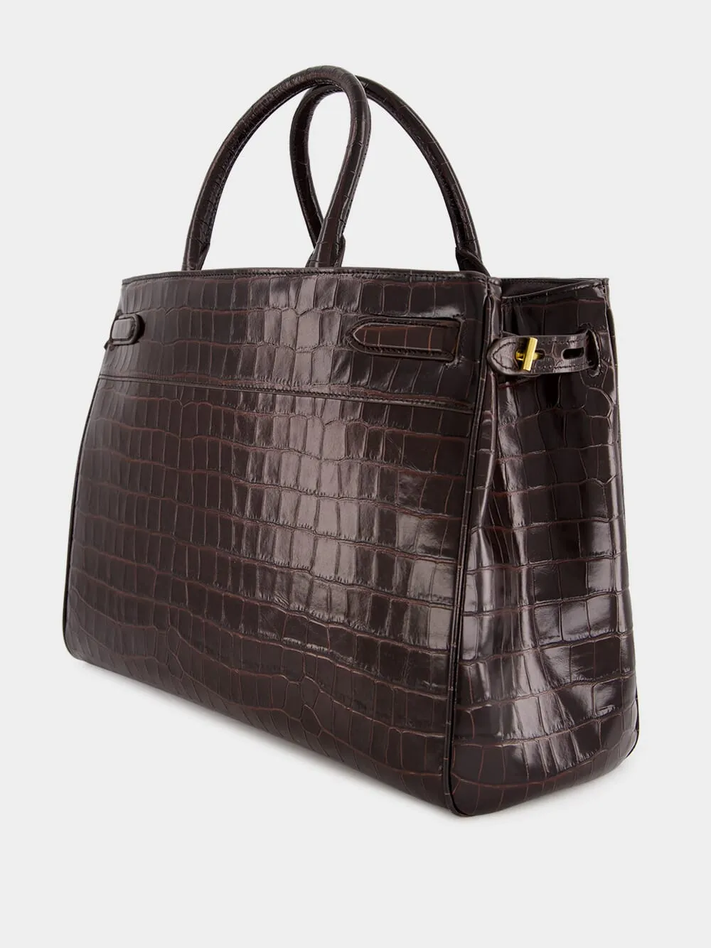 Brown Crocodile-Embossed Leather Bag