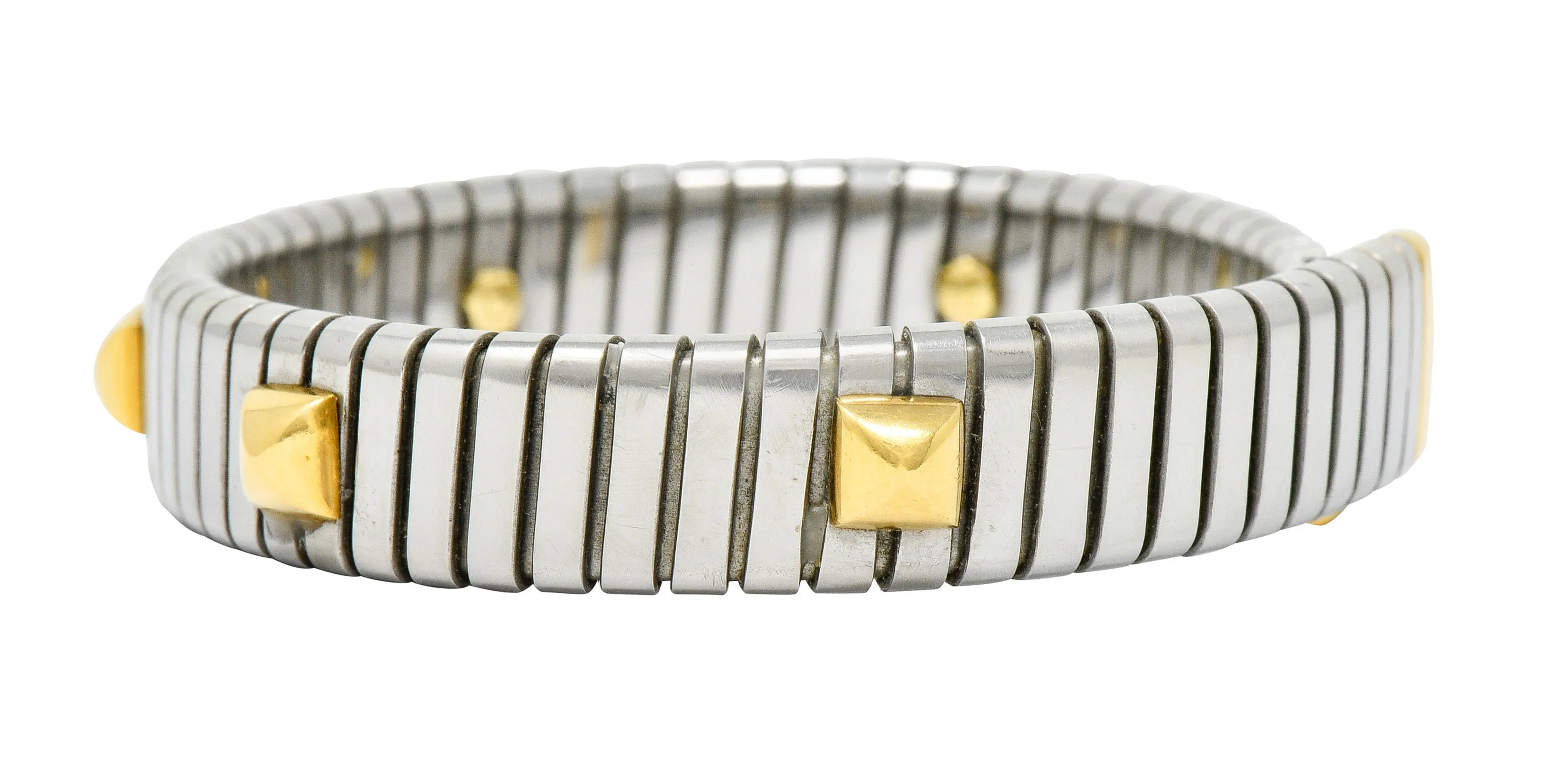 Bulgari 18 Karat Gold Stainless Steel Two-Tone Sugarloaf Tubogas Cuff Bracelet