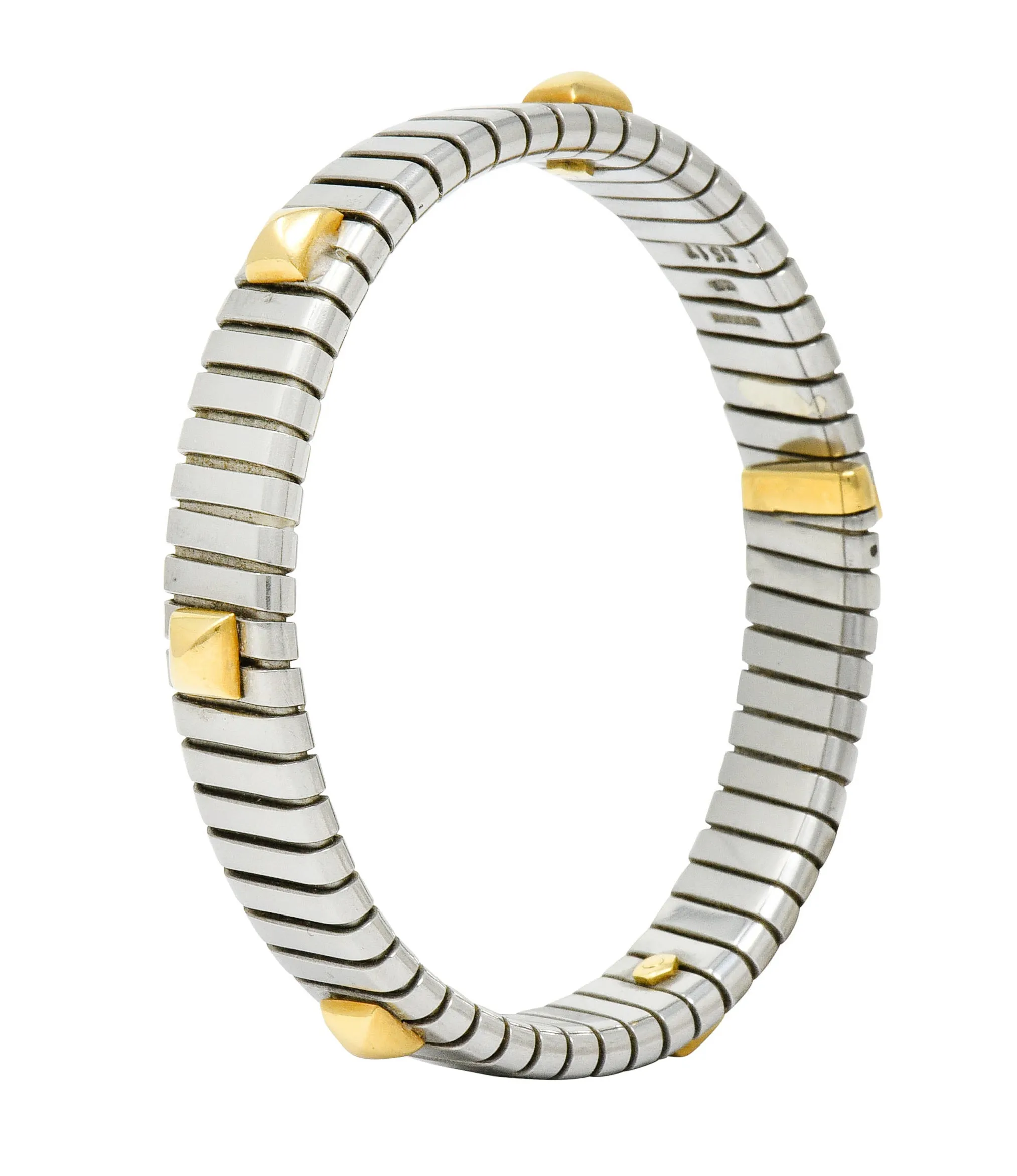 Bulgari 18 Karat Gold Stainless Steel Two-Tone Sugarloaf Tubogas Cuff Bracelet