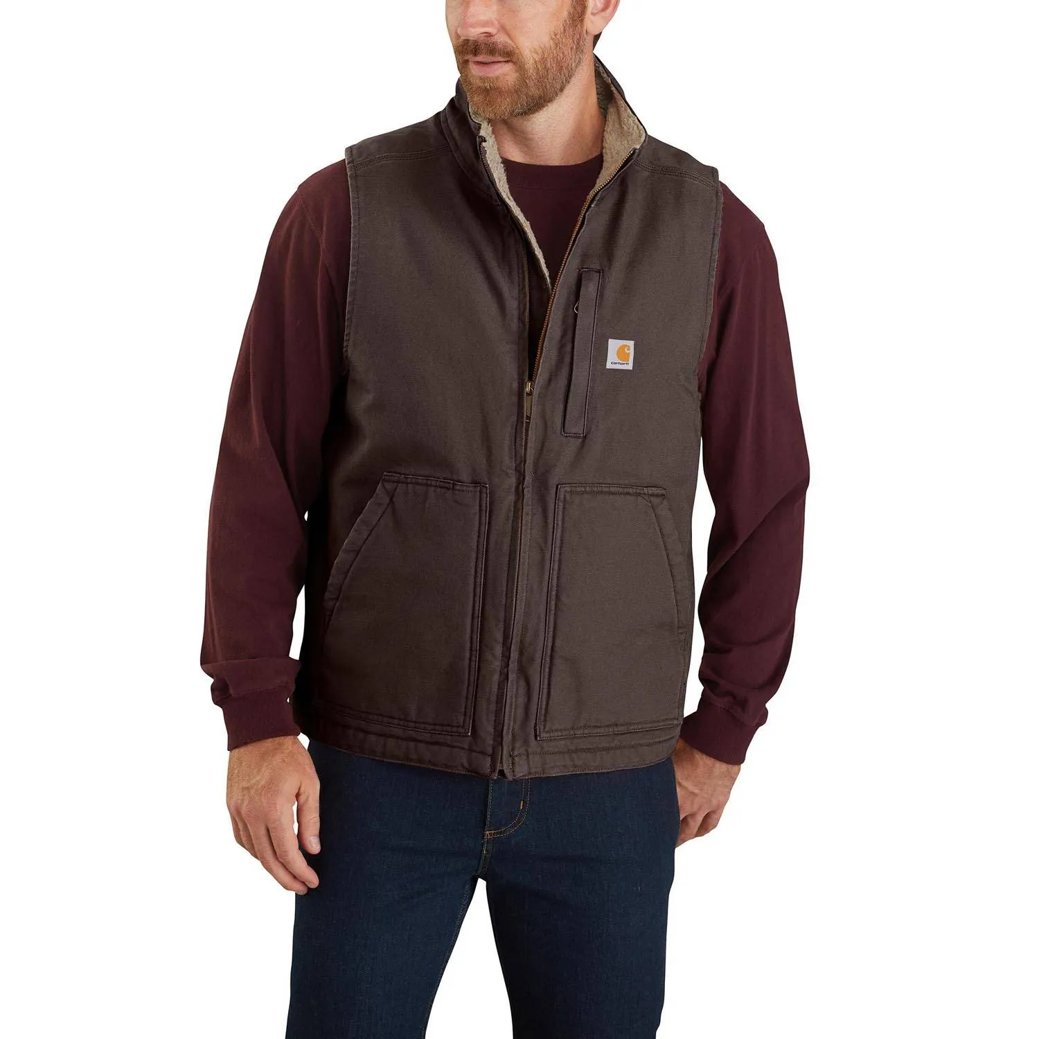 Carhartt Loose Fit Washed Duck Sherpa-Lined Mock-Neck Vest