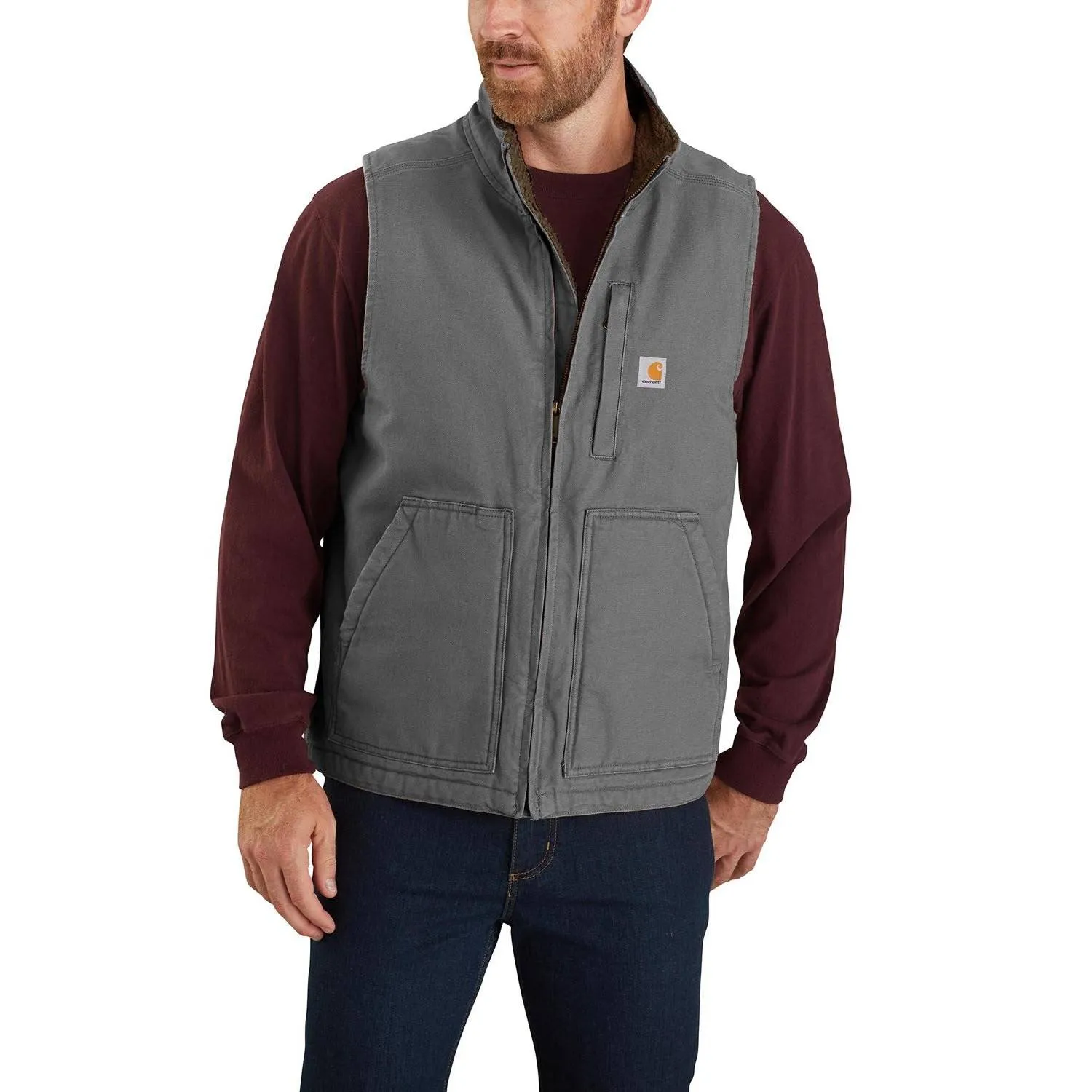 Carhartt Loose Fit Washed Duck Sherpa-Lined Mock-Neck Vest