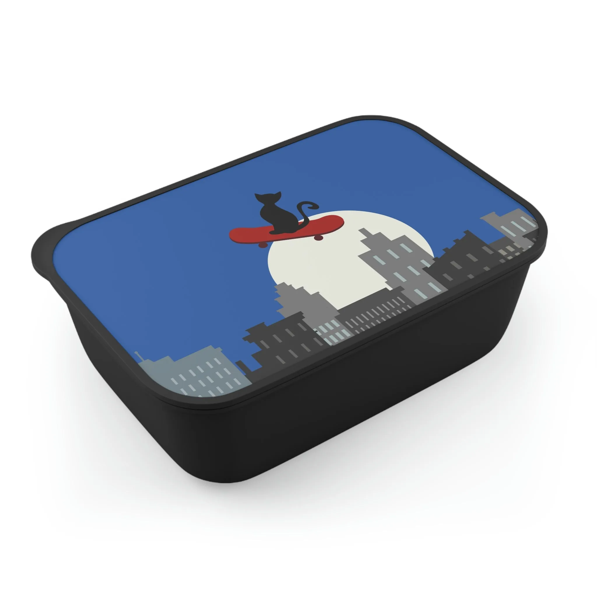 Cat On Skateboard PLA Bento Lunch Box with Band and Utensils