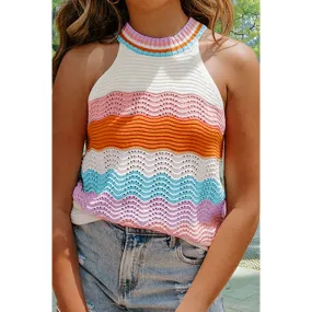 Color Block Round Neck Knit Vest