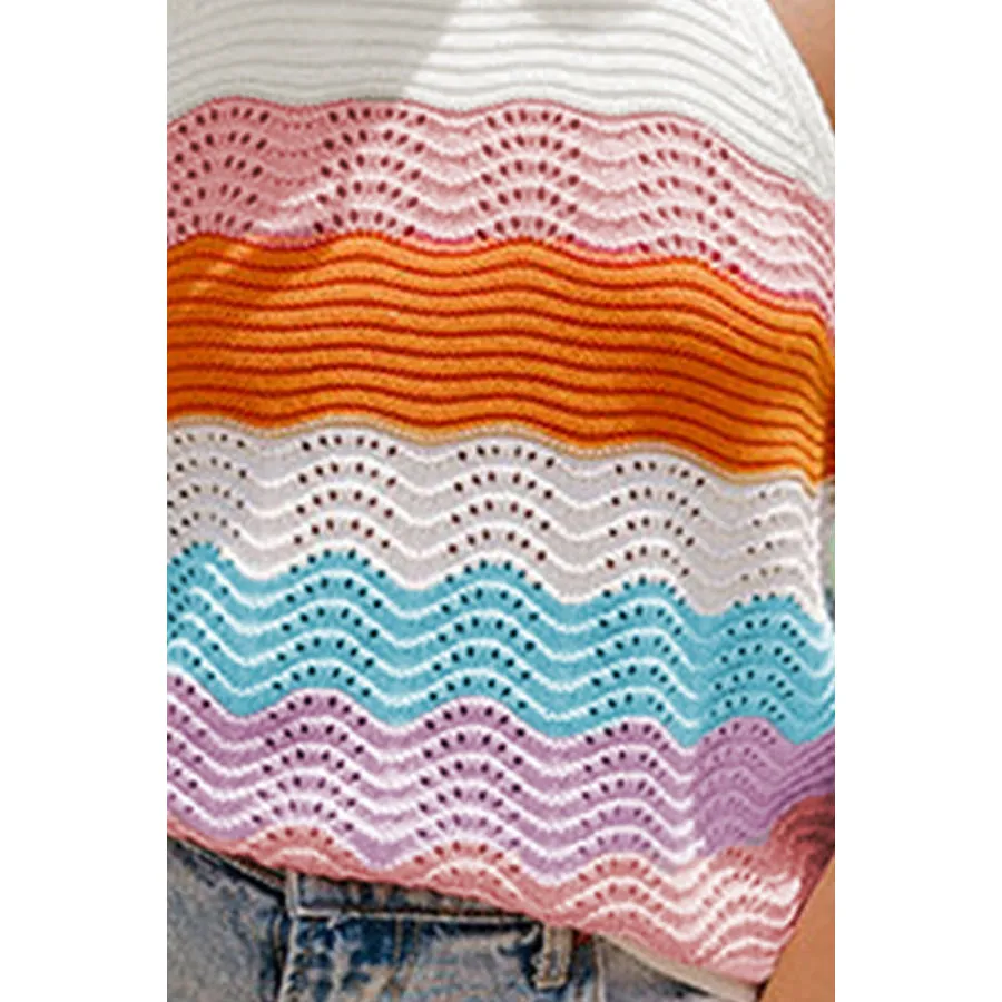 Color Block Round Neck Knit Vest