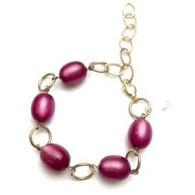 Cranberry Moonglow & Gold Bubble Stations Bracelet