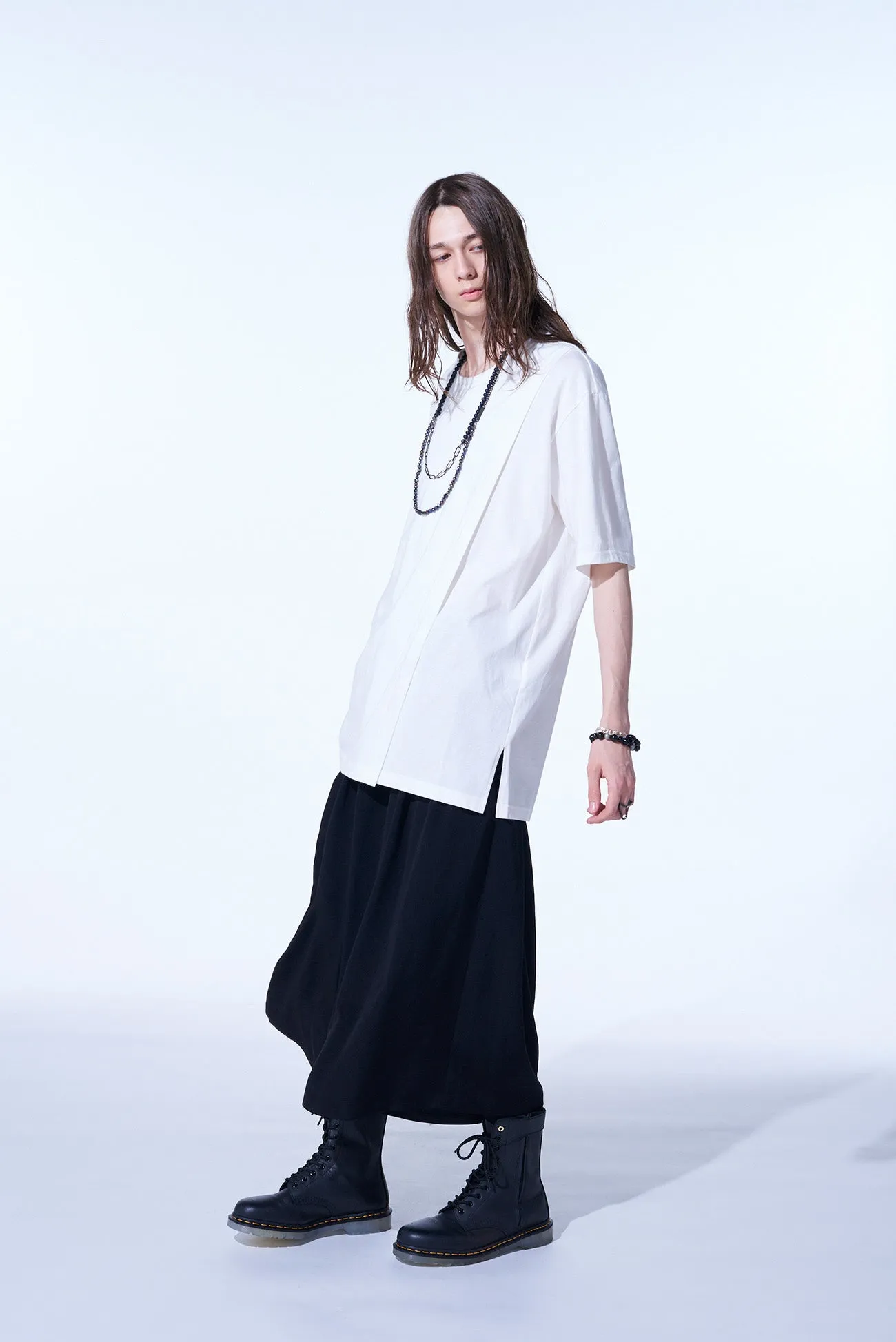 CREPE DE CHINE CROPPED WIDE PANTS WITH GUSSETED FLAP POCKET