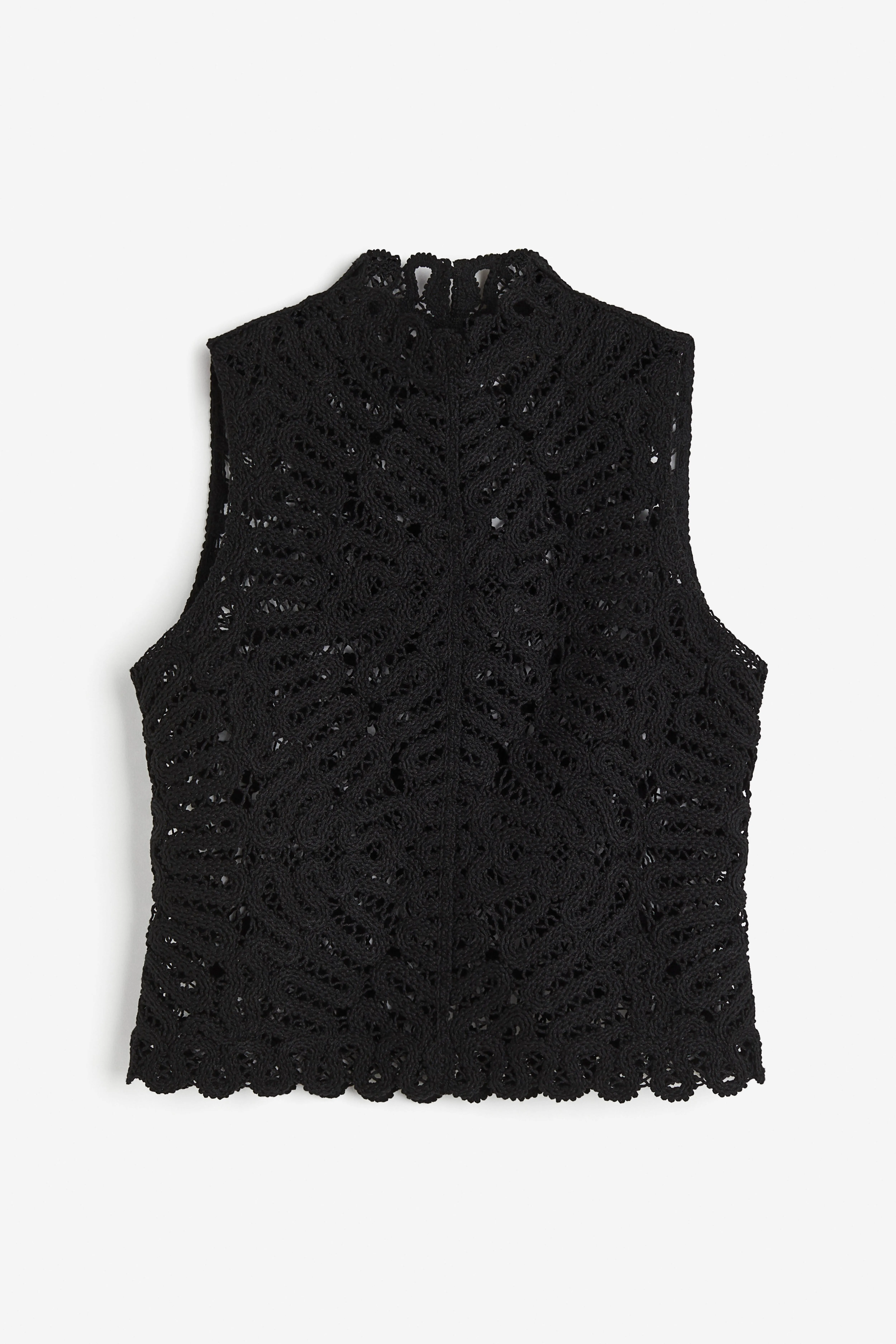 Crochet-look top - Sleeveless - Short - Black - Ladies | H&M GB