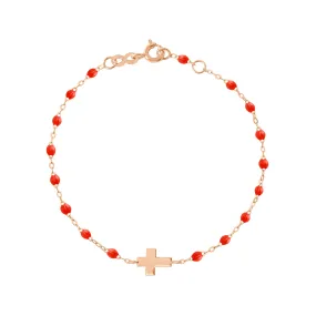 Cross Charm Classic Gigi Coral bracelet, Rose Gold, 6.7