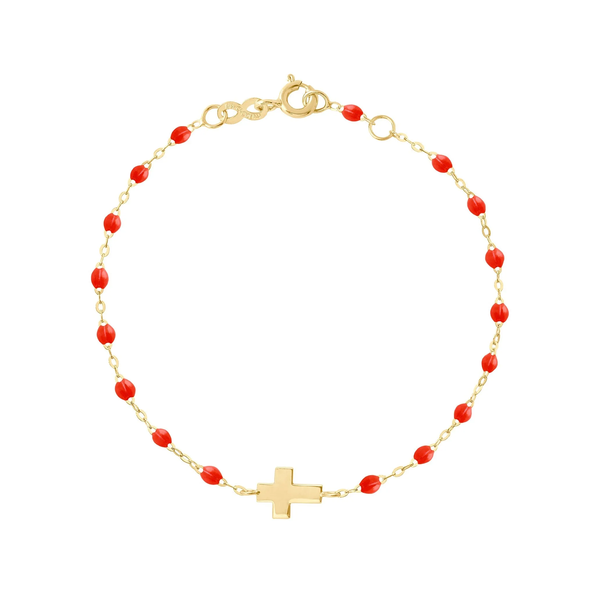 Cross Charm Classic Gigi Coral bracelet, Yellow Gold, 6.7