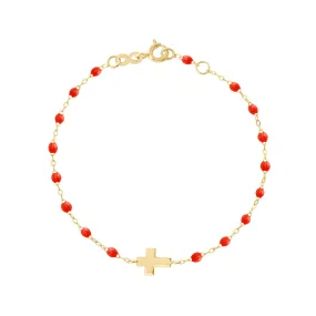 Cross Charm Classic Gigi Coral bracelet, Yellow Gold, 6.7