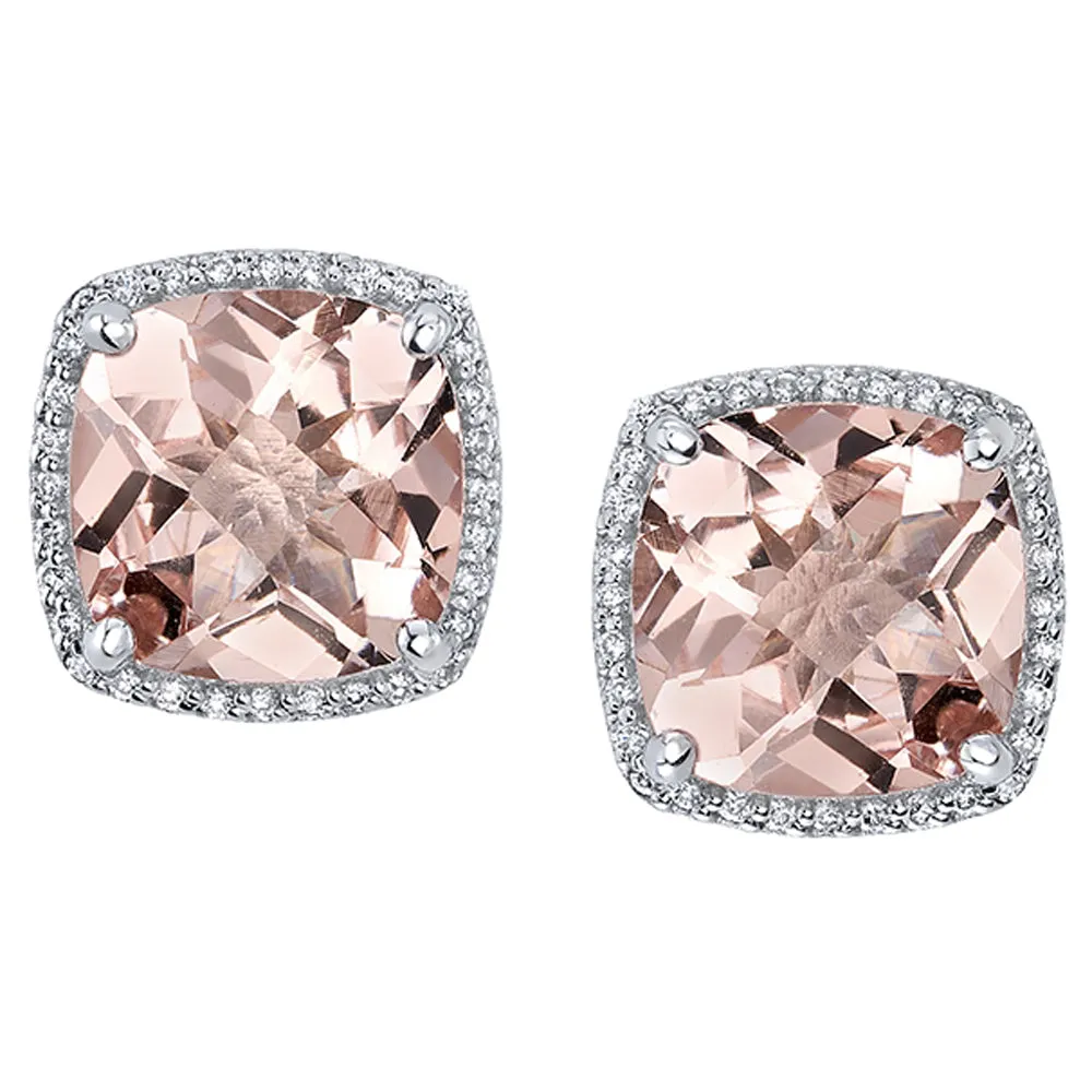 Cushion Halo Earrings in Gold with Morganite & Diamonds