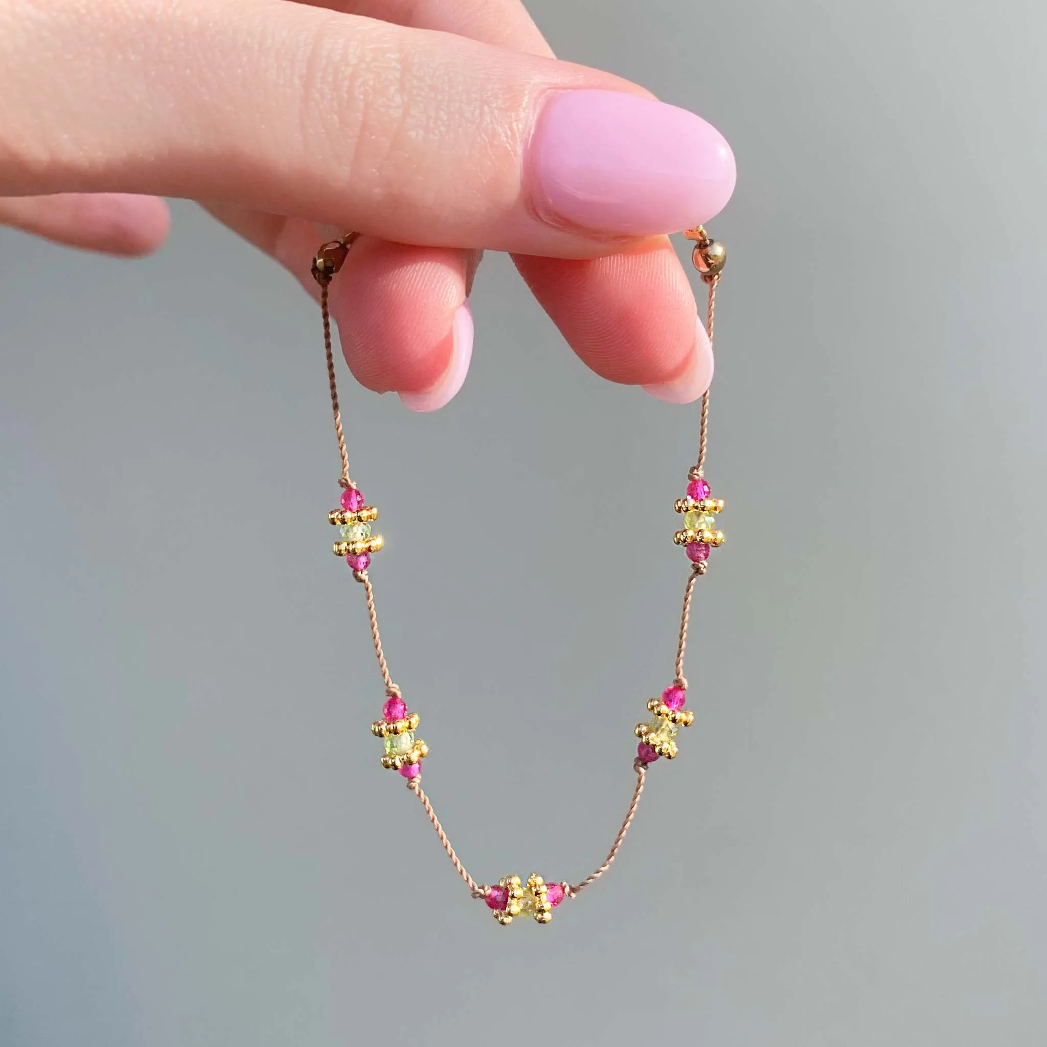 Dainty Goddess Rubellite and Peridot Bracelet