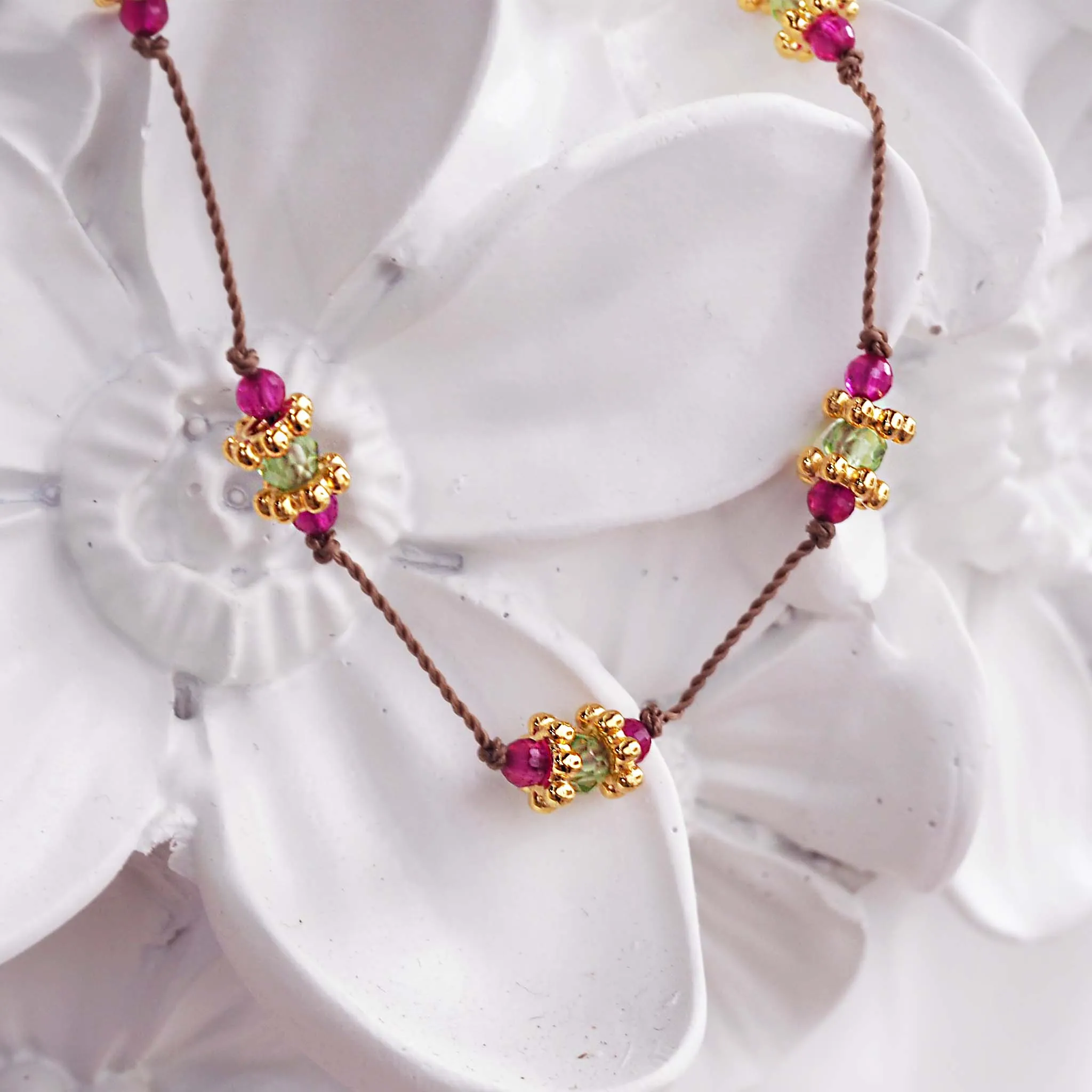 Dainty Goddess Rubellite and Peridot Bracelet