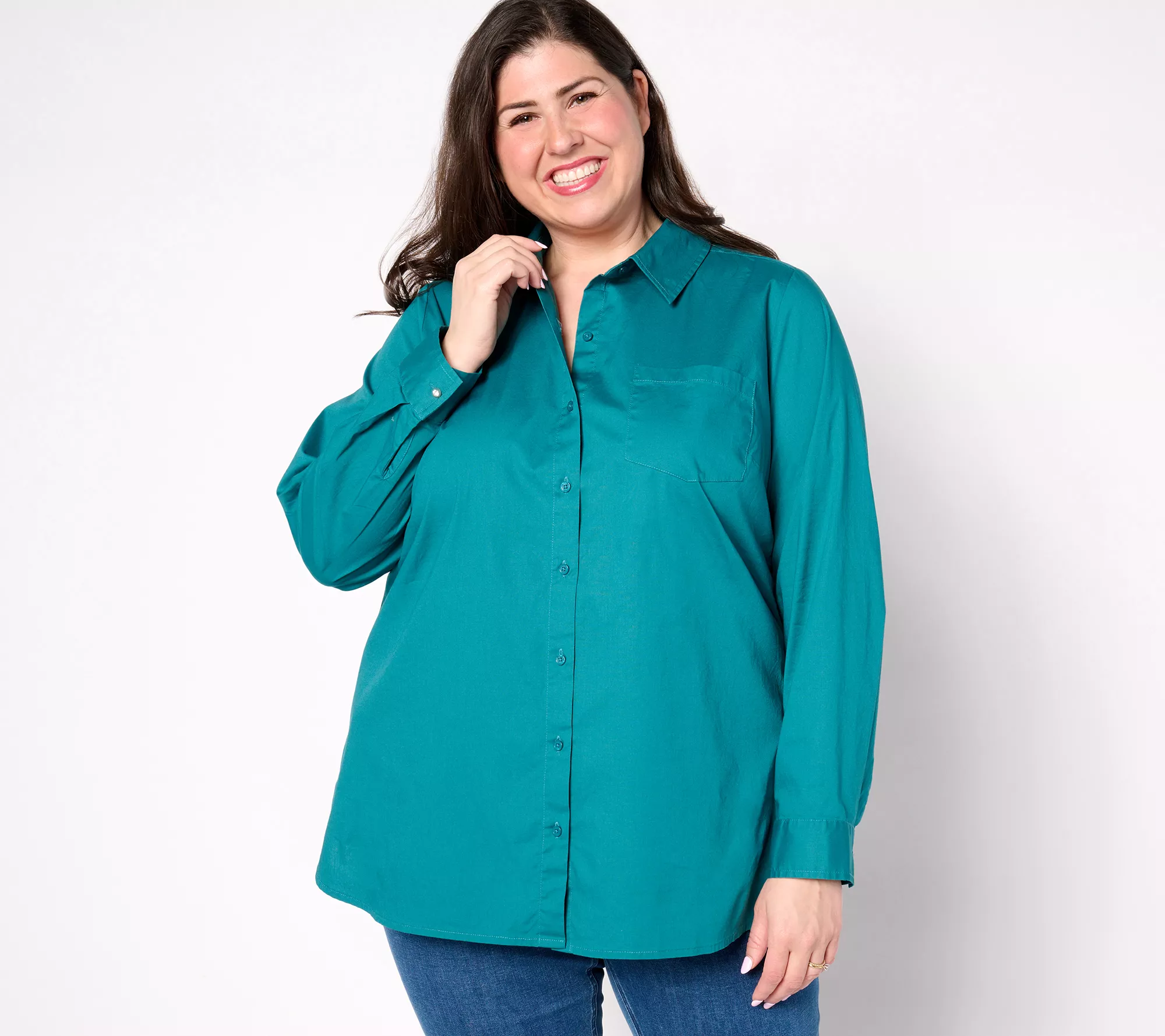 Denim & Co. Adaptive Signature Poplin Button Down Tunic