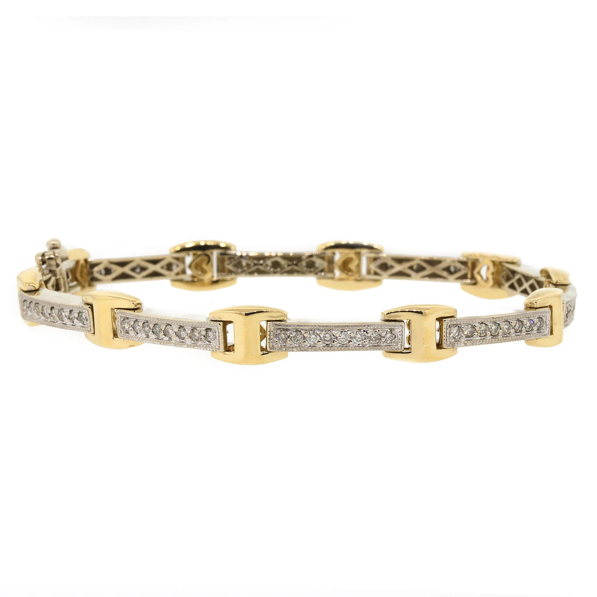 Diamond Bar Bracelet in Two Tone 14k Gold