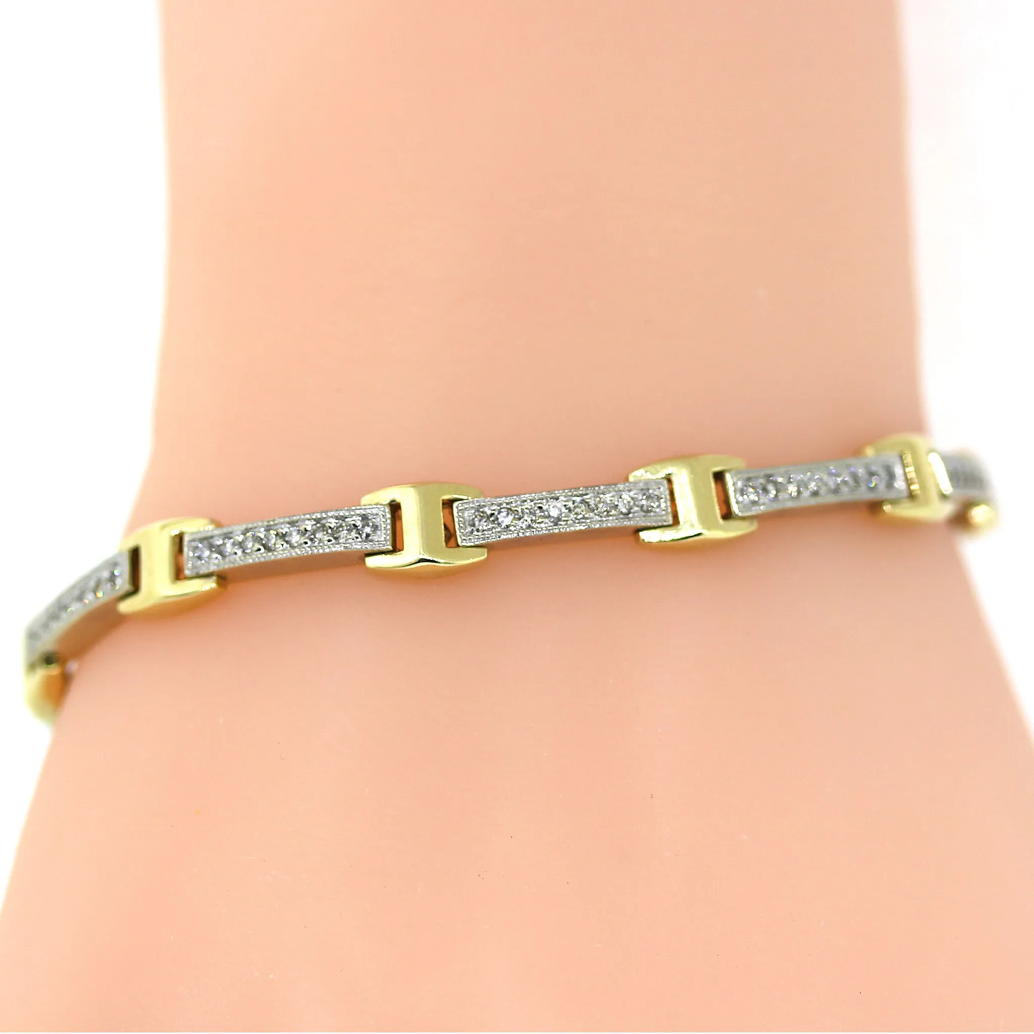 Diamond Bar Bracelet in Two Tone 14k Gold