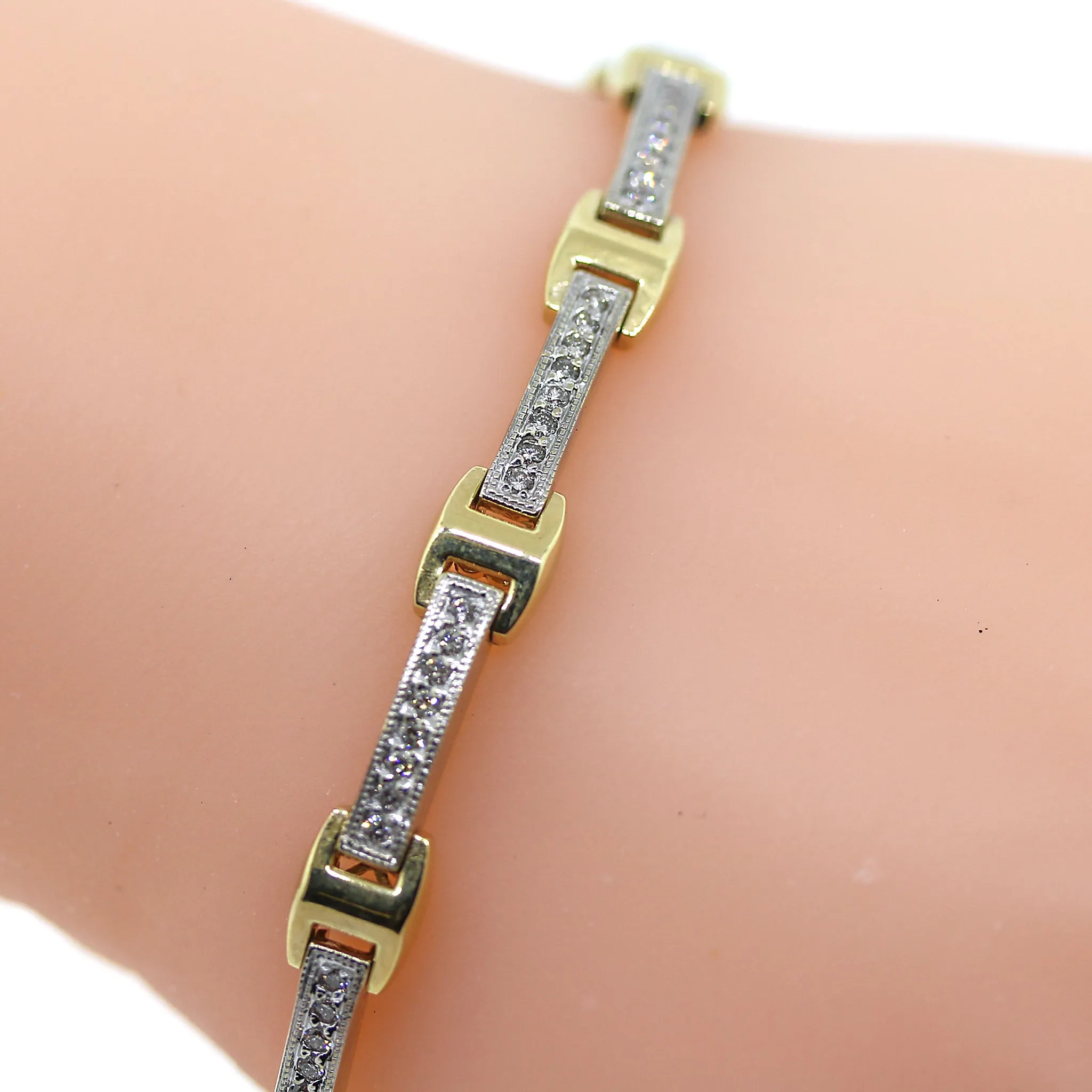 Diamond Bar Bracelet in Two Tone 14k Gold