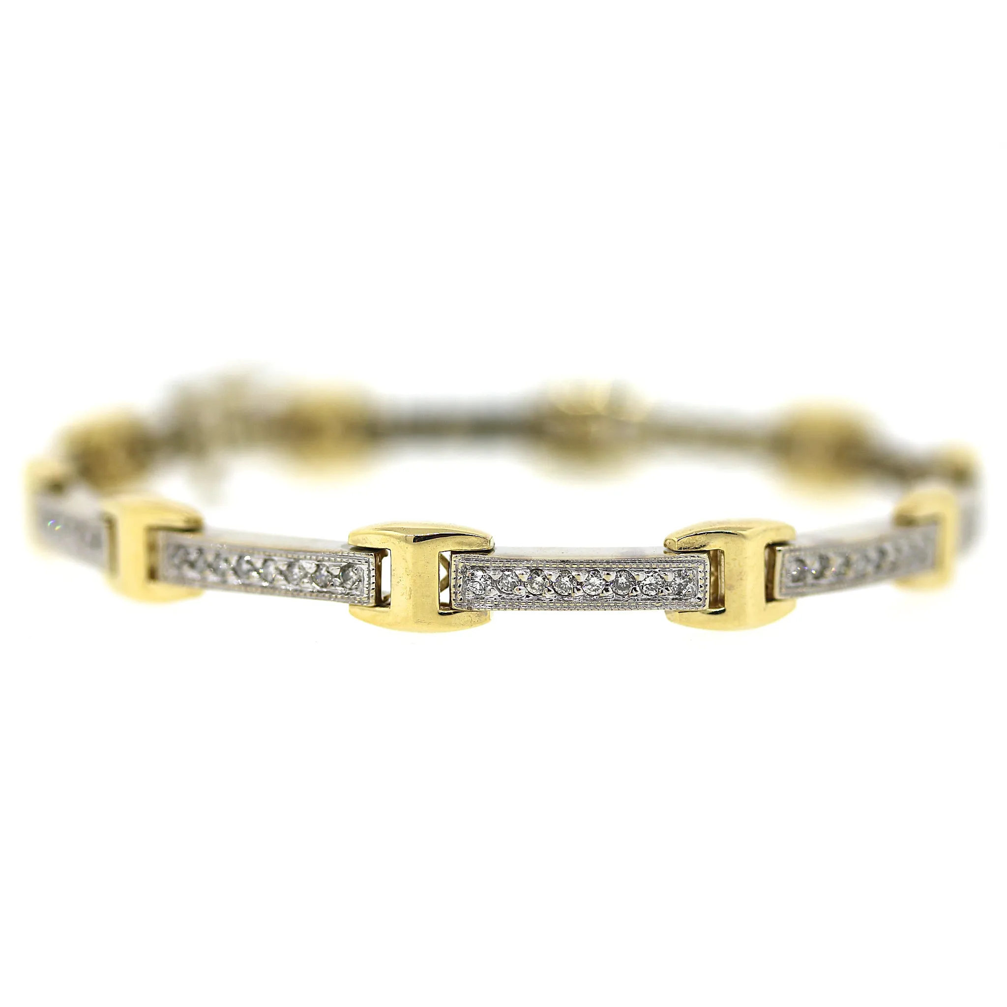 Diamond Bar Bracelet in Two Tone 14k Gold