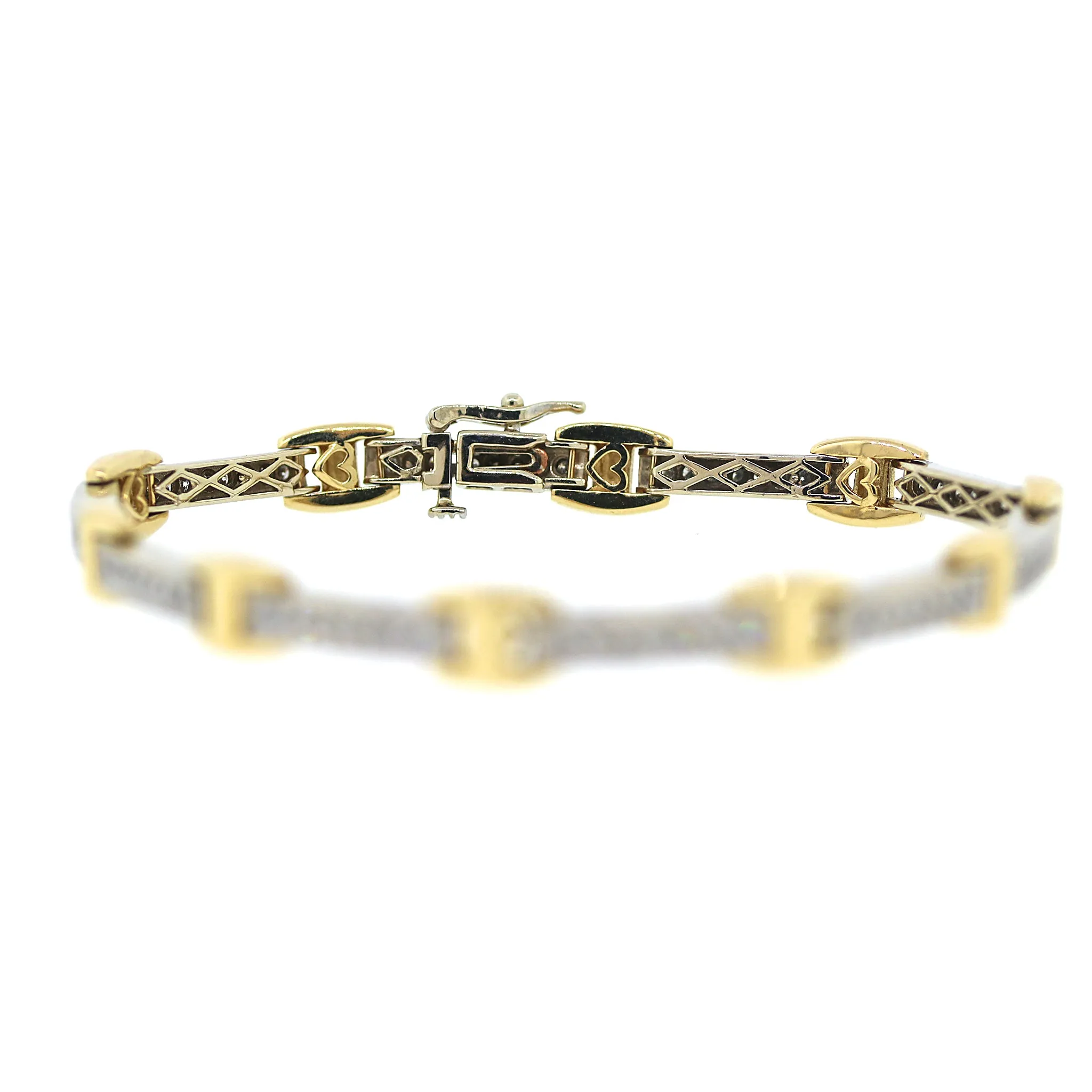 Diamond Bar Bracelet in Two Tone 14k Gold