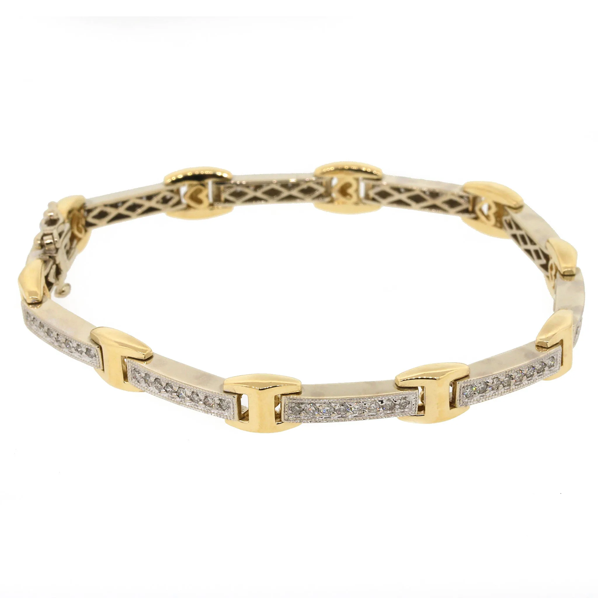 Diamond Bar Bracelet in Two Tone 14k Gold