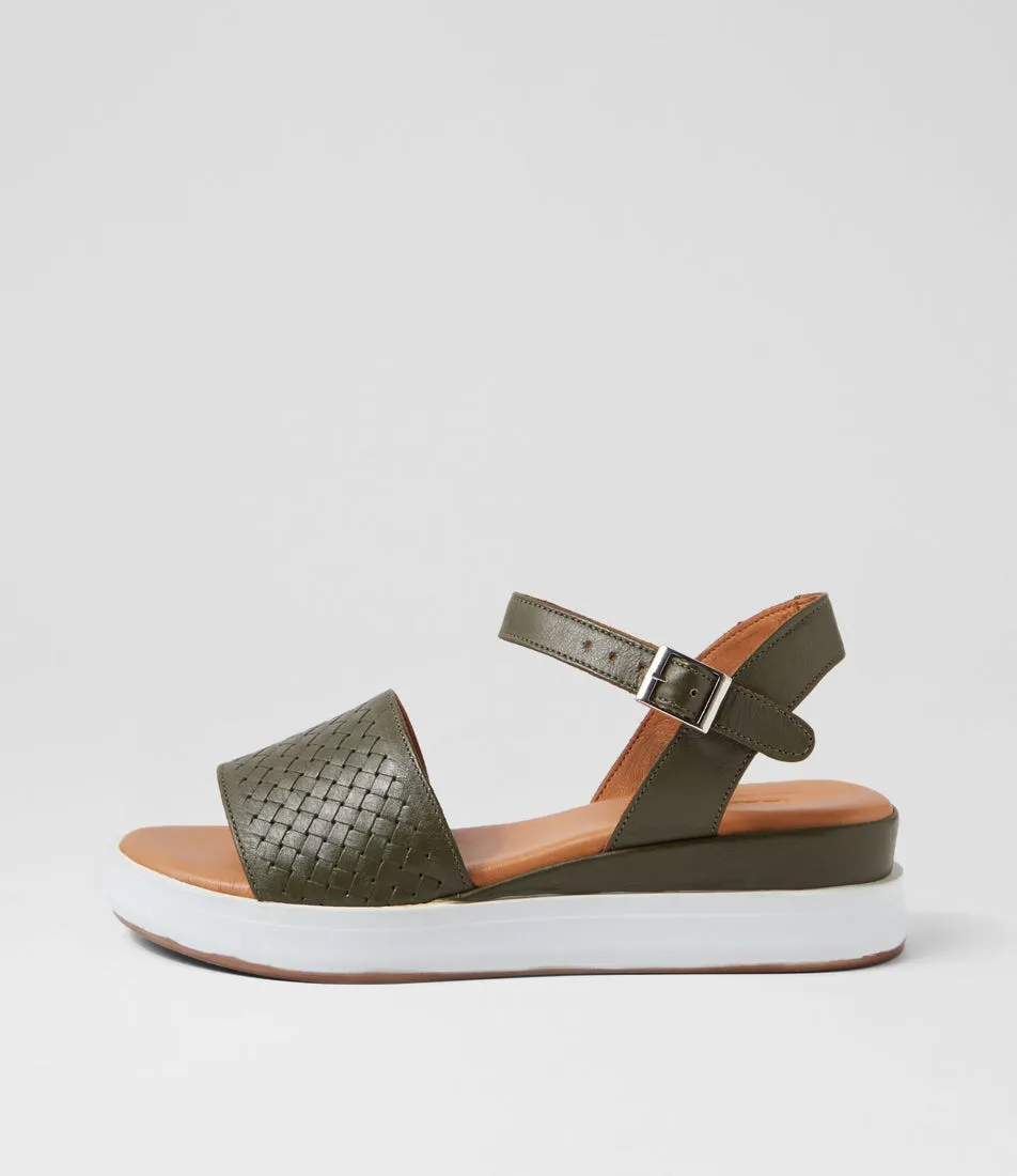 DIANA FERRARI Erols Dark Khaki Leather Sandals