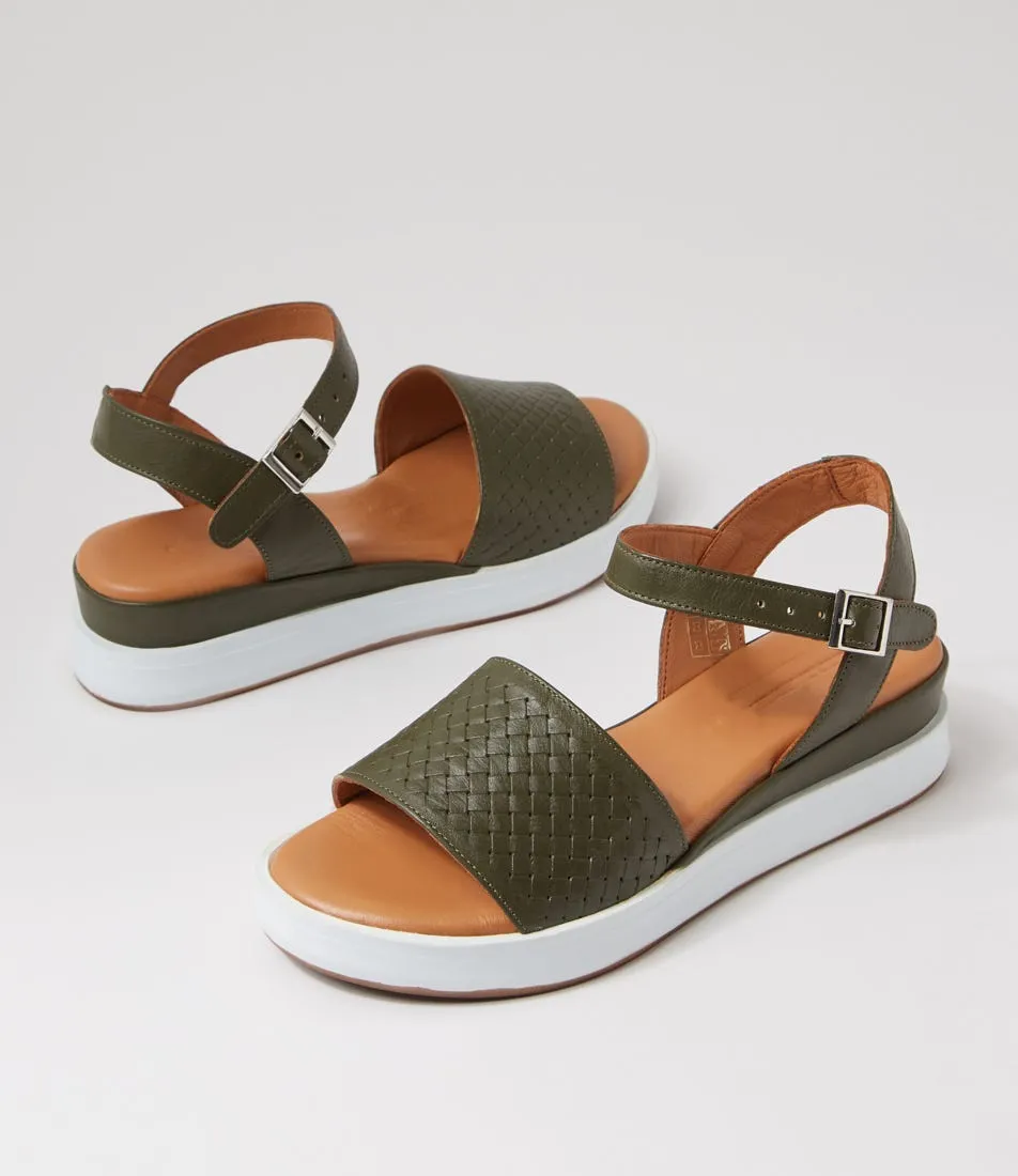 DIANA FERRARI Erols Dark Khaki Leather Sandals