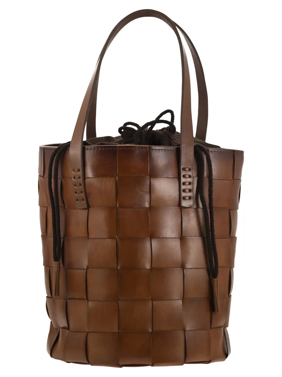 Dragon    Dragon Box Weave Round Bucket Woven Leather Bucket Bag