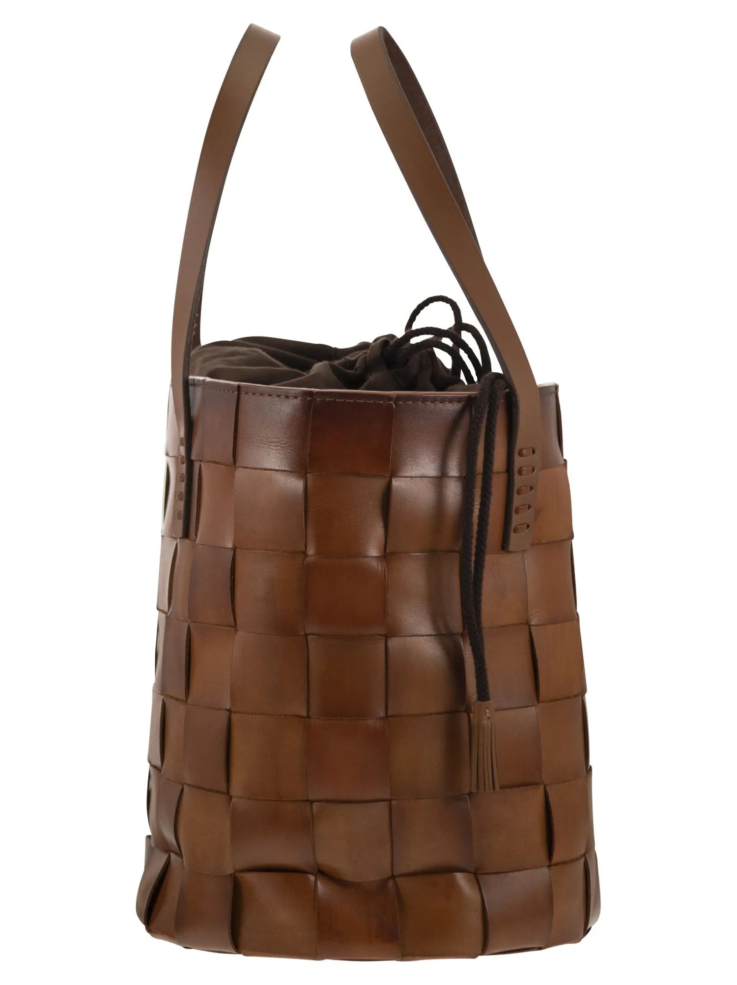 Dragon    Dragon Box Weave Round Bucket Woven Leather Bucket Bag