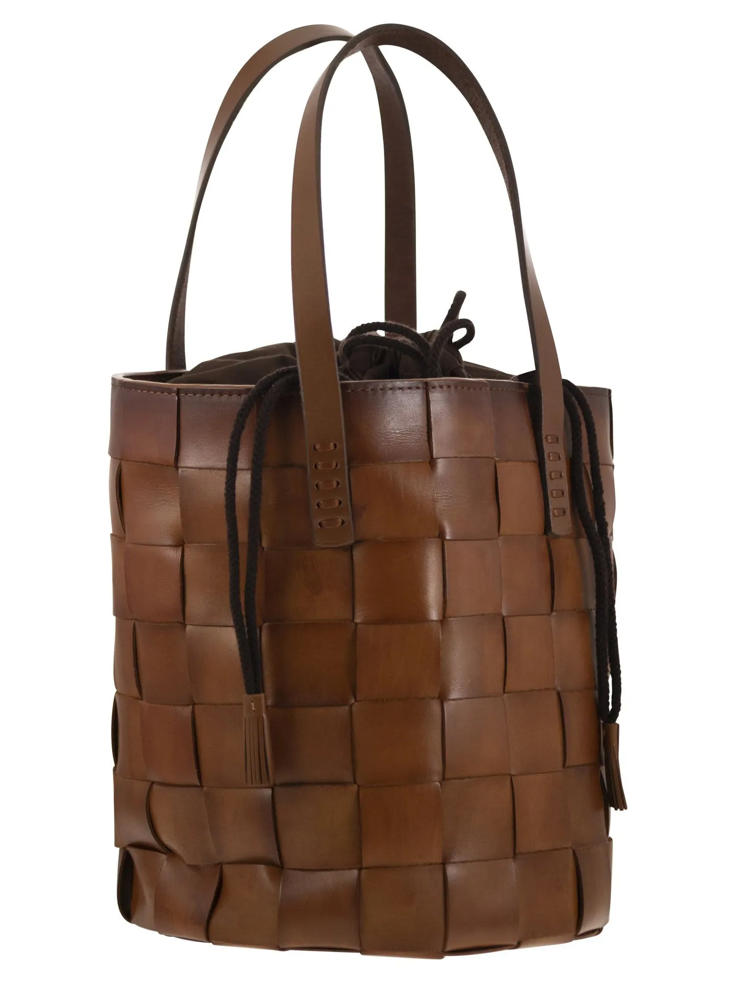 Dragon    Dragon Box Weave Round Bucket Woven Leather Bucket Bag