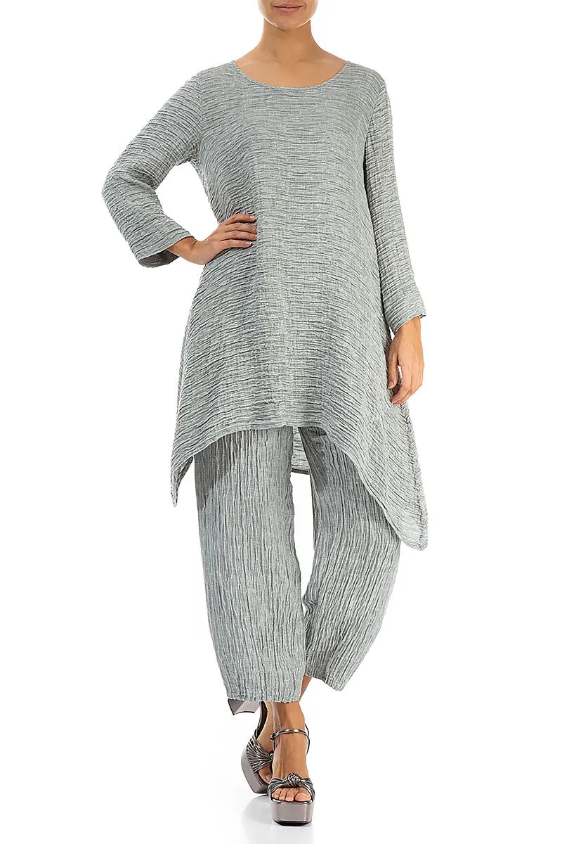 Dropped Edge Sage Crinkled Silk Tunic