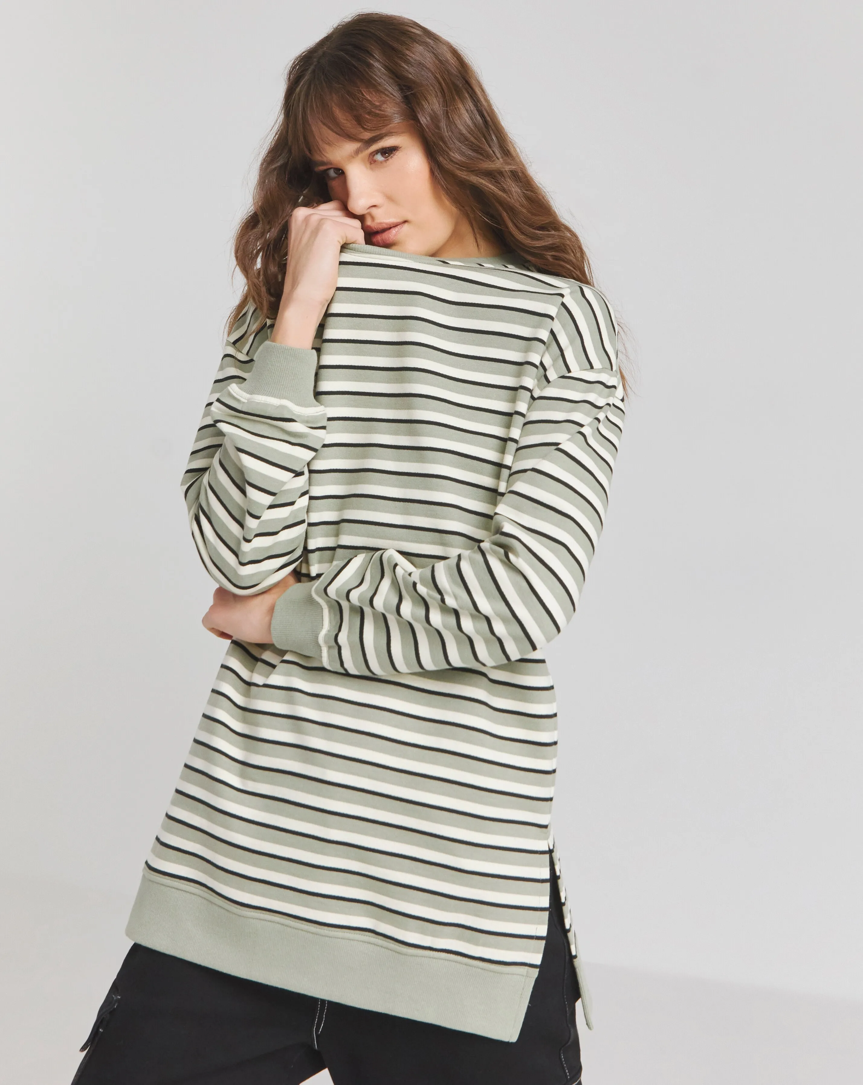 Dusted Sage Side Split Sweatshirt Tunic | Simply Be