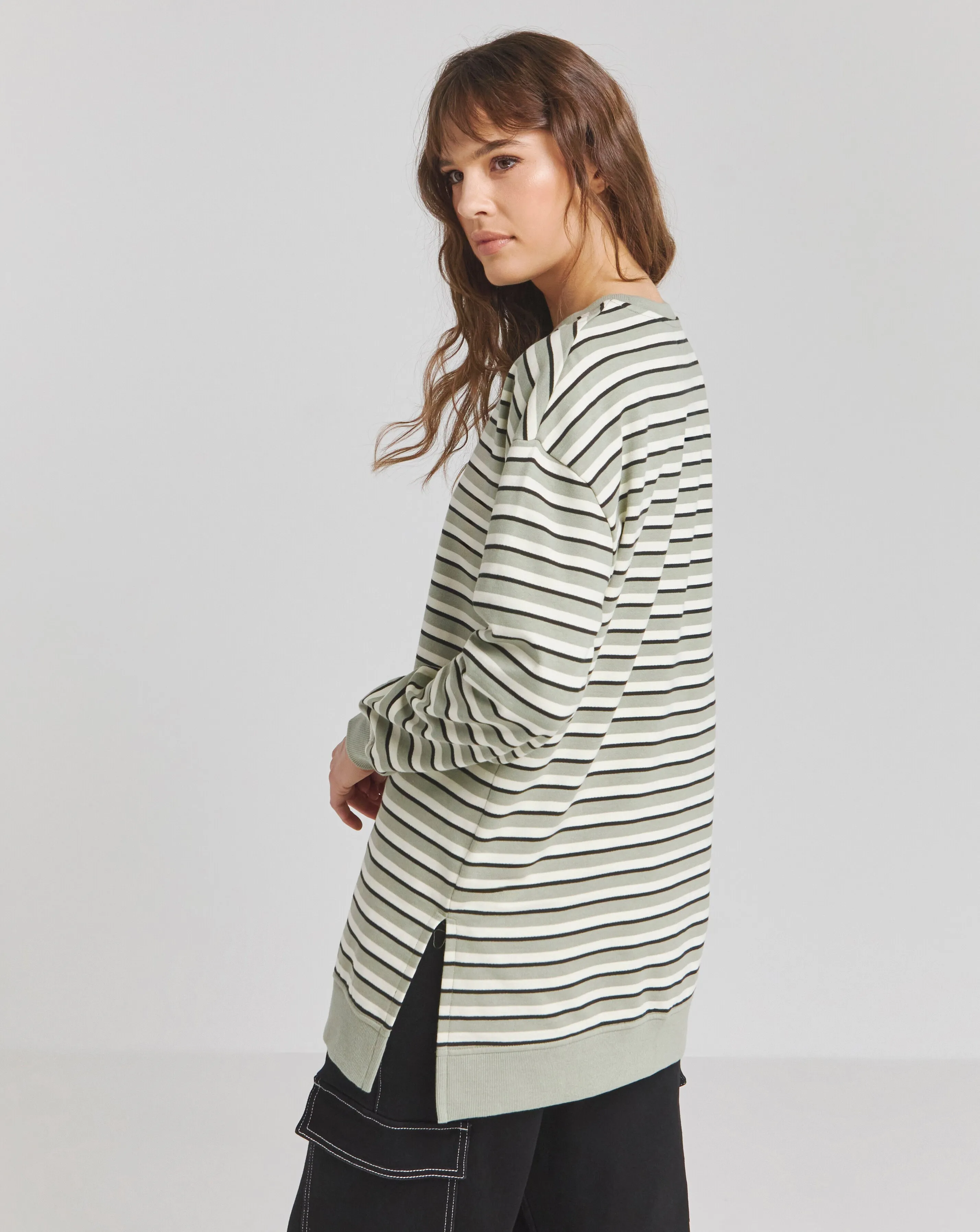 Dusted Sage Side Split Sweatshirt Tunic | Simply Be