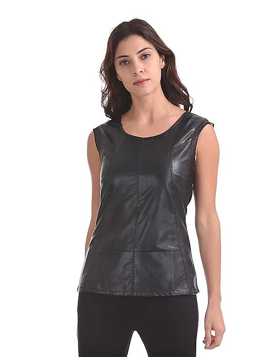 EdHardy Women Pleather Panelled Sleeveless Top