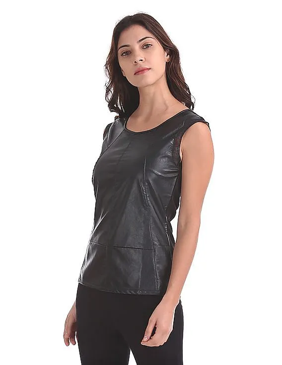 EdHardy Women Pleather Panelled Sleeveless Top