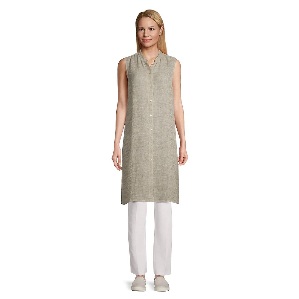 Eileen Fisher Organic Linen-Blend Longline Sleeveless Tunic