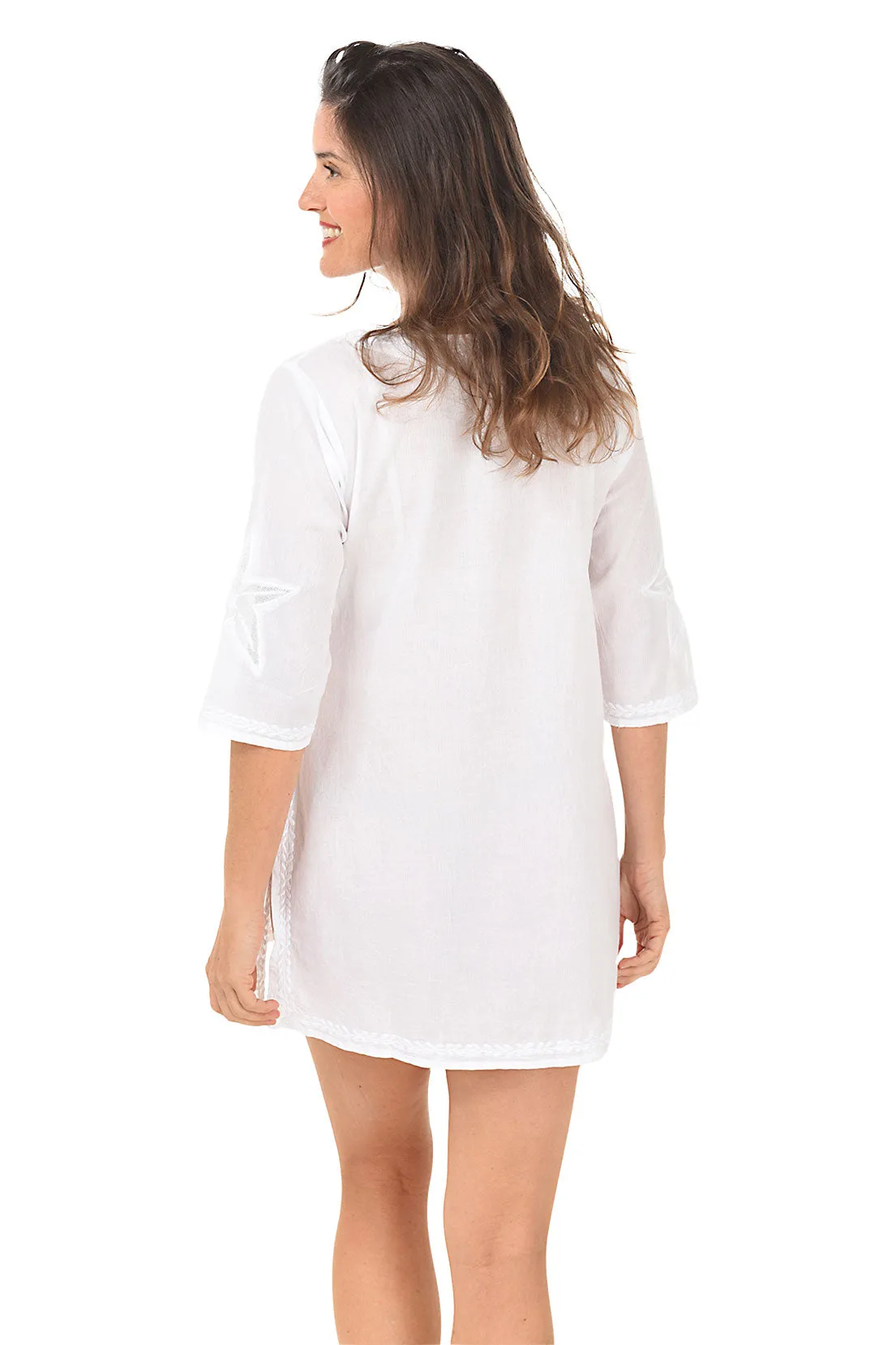 Embroidered Starfish Cotton Tunic Cover-Up