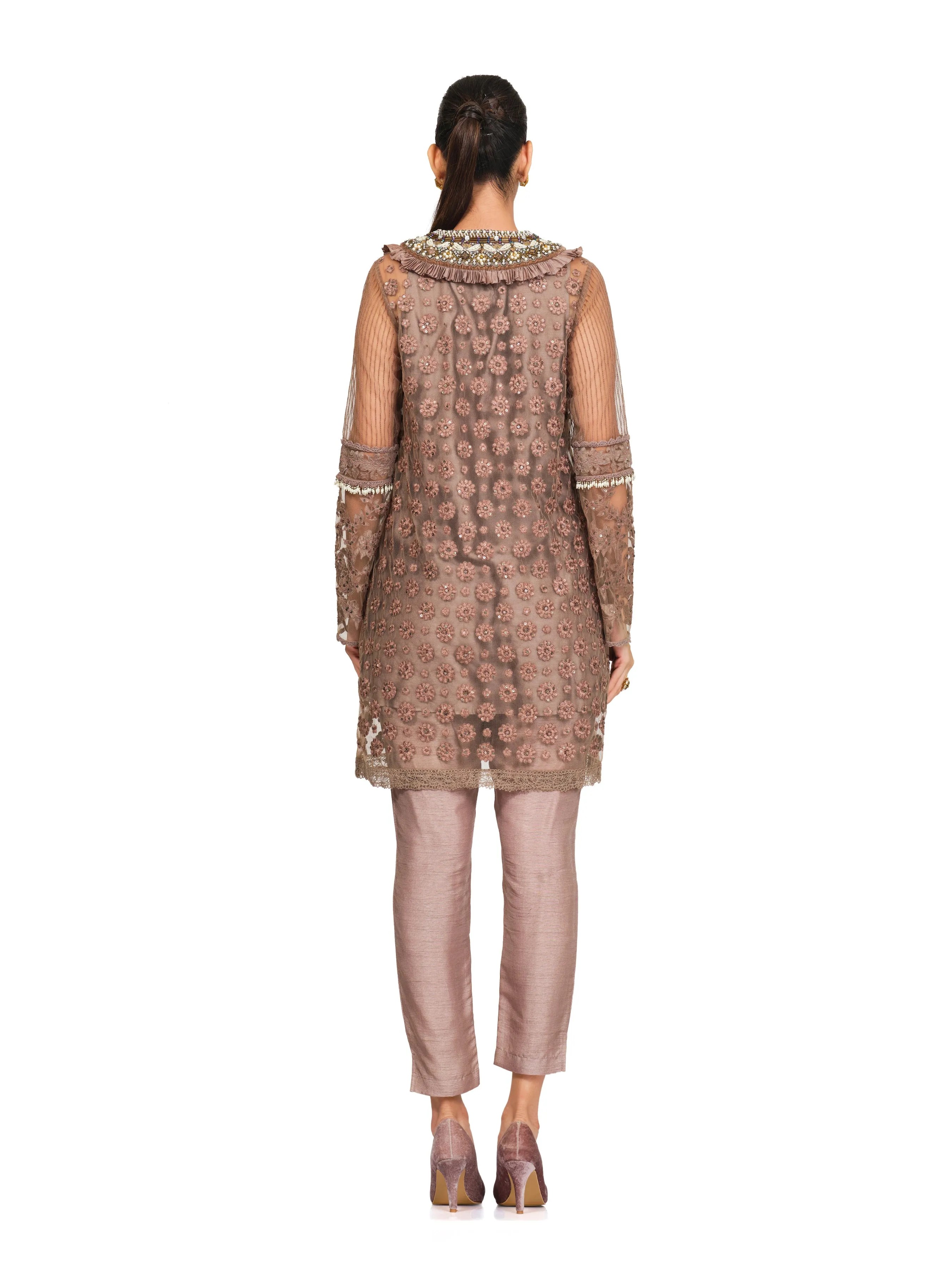 Embroidered Tunic with Neck Yoke Frills