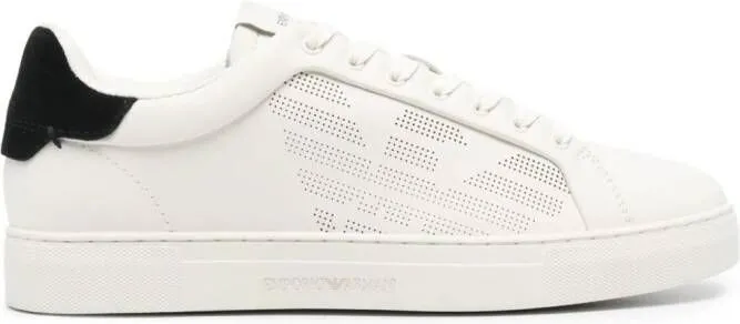 Emporio Armani logo-engraved leather trainers White