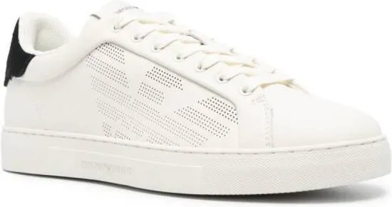 Emporio Armani logo-engraved leather trainers White