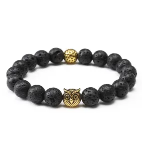 Errol Volcanic Rock Gold Owl Bracelet