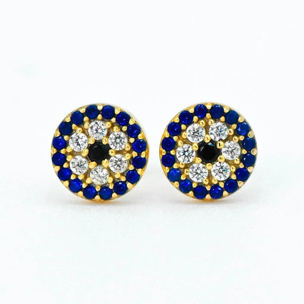 Evil Eye Gold Stud Earrings