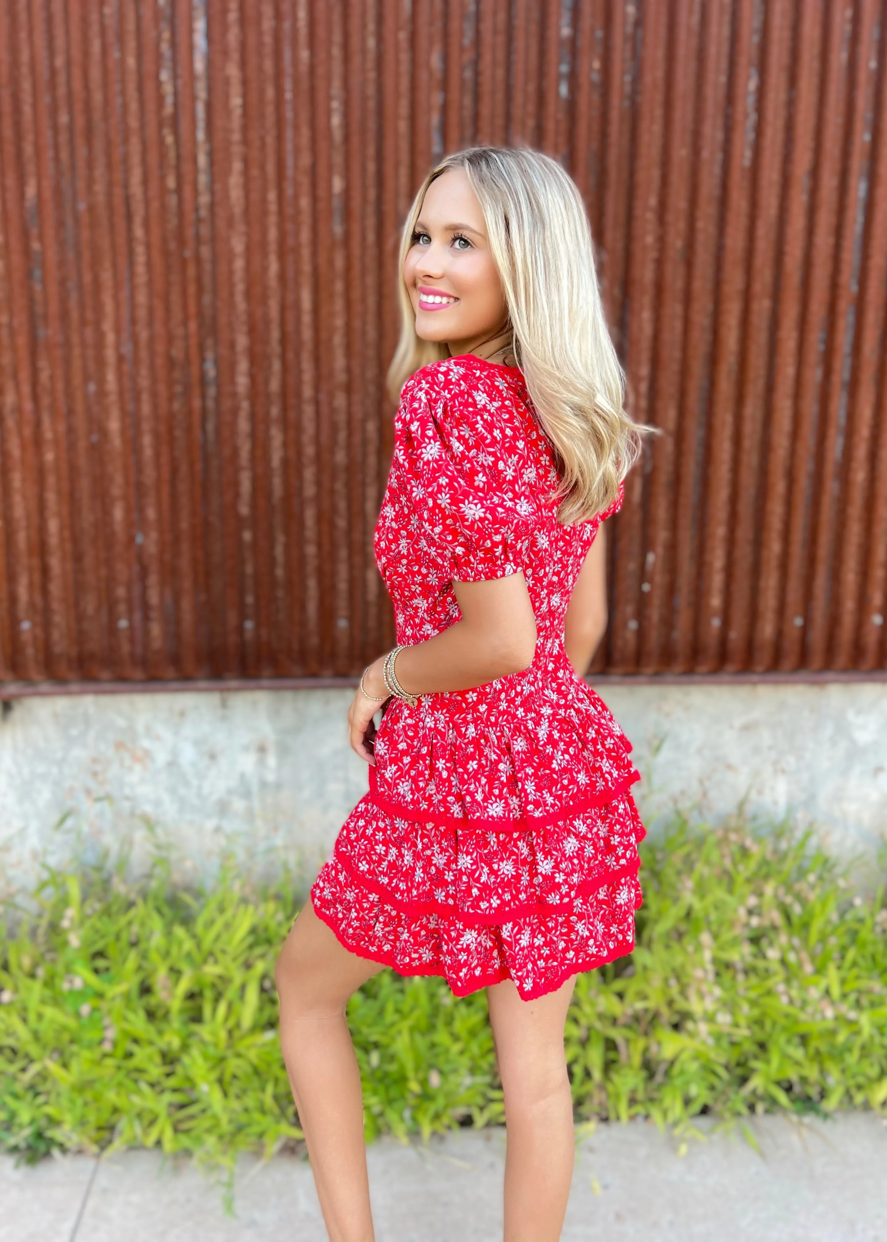 Fall Forward Red Floral Multi Tiered Romper