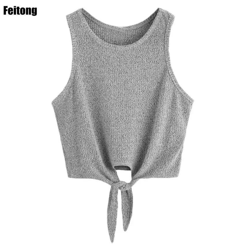 Feitong Knitting Vest Sleeveless Korean Sleeveless Crop Top Crossed Sexy Lingerie Canotta Intima Donna#121 SM6