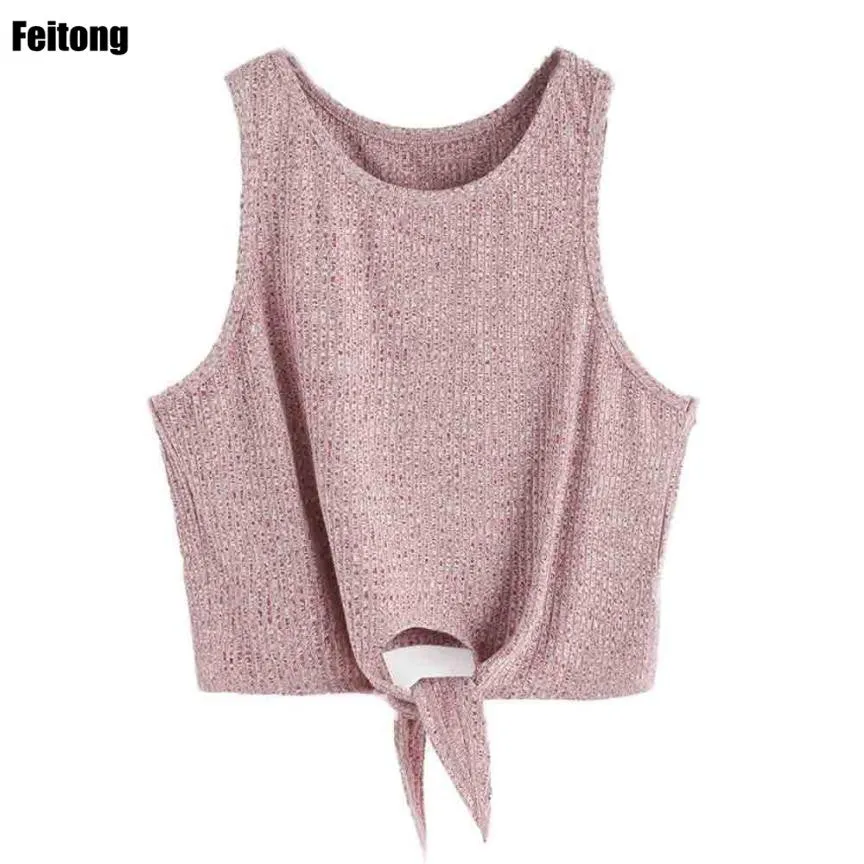 Feitong Knitting Vest Sleeveless Korean Sleeveless Crop Top Crossed Sexy Lingerie Canotta Intima Donna#121 SM6