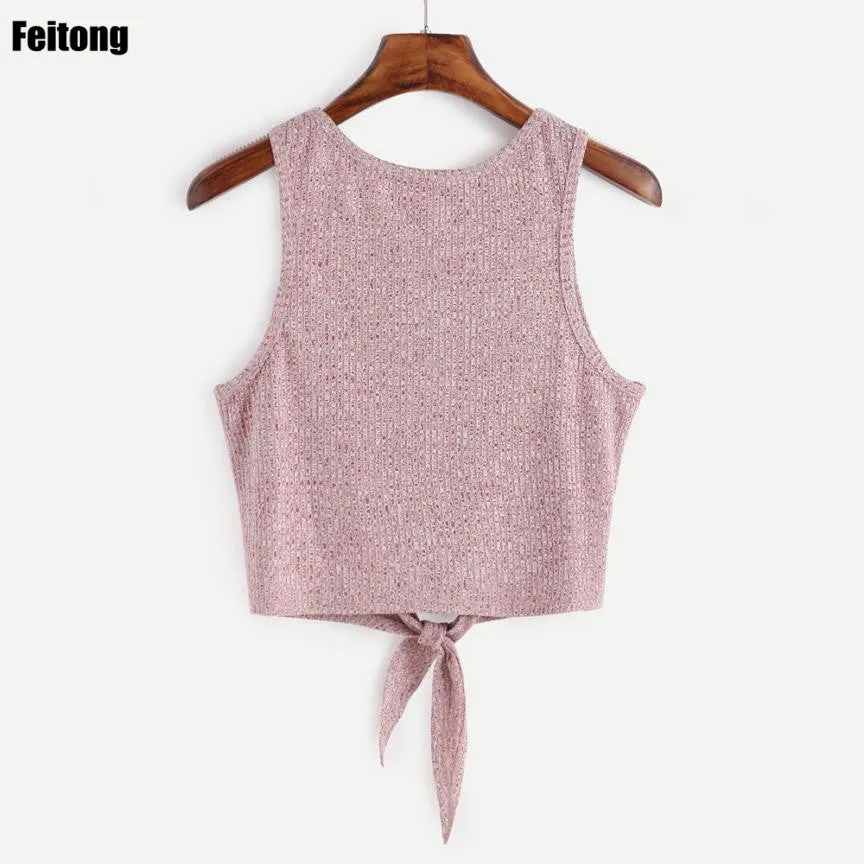 Feitong Knitting Vest Sleeveless Korean Sleeveless Crop Top Crossed Sexy Lingerie Canotta Intima Donna#121 SM6