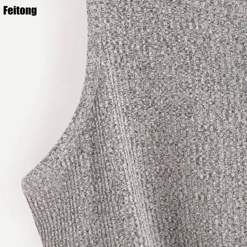 Feitong Knitting Vest Sleeveless Korean Sleeveless Crop Top Crossed Sexy Lingerie Canotta Intima Donna#121 SM6