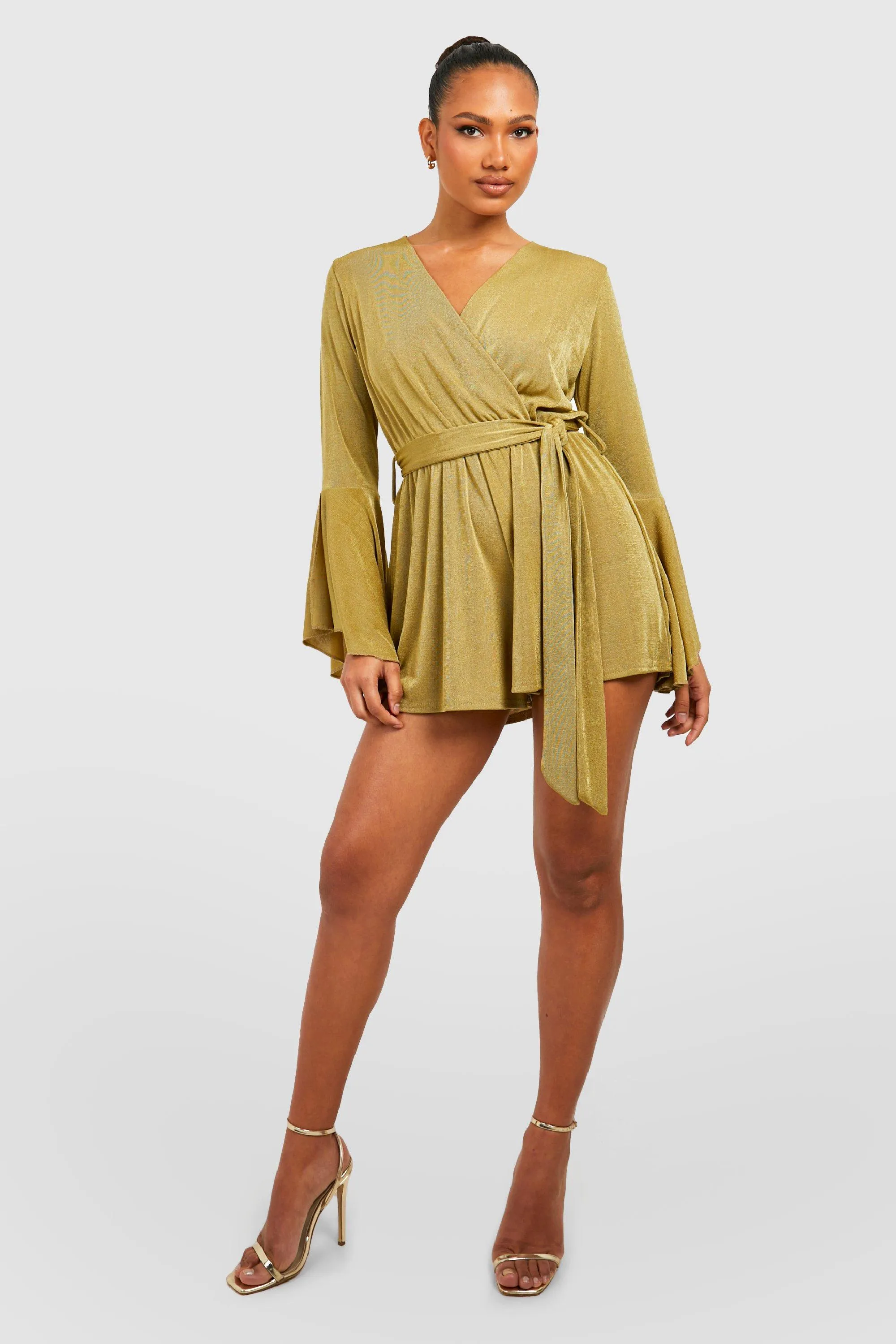 Flared Sleeve Tie Waist Romper