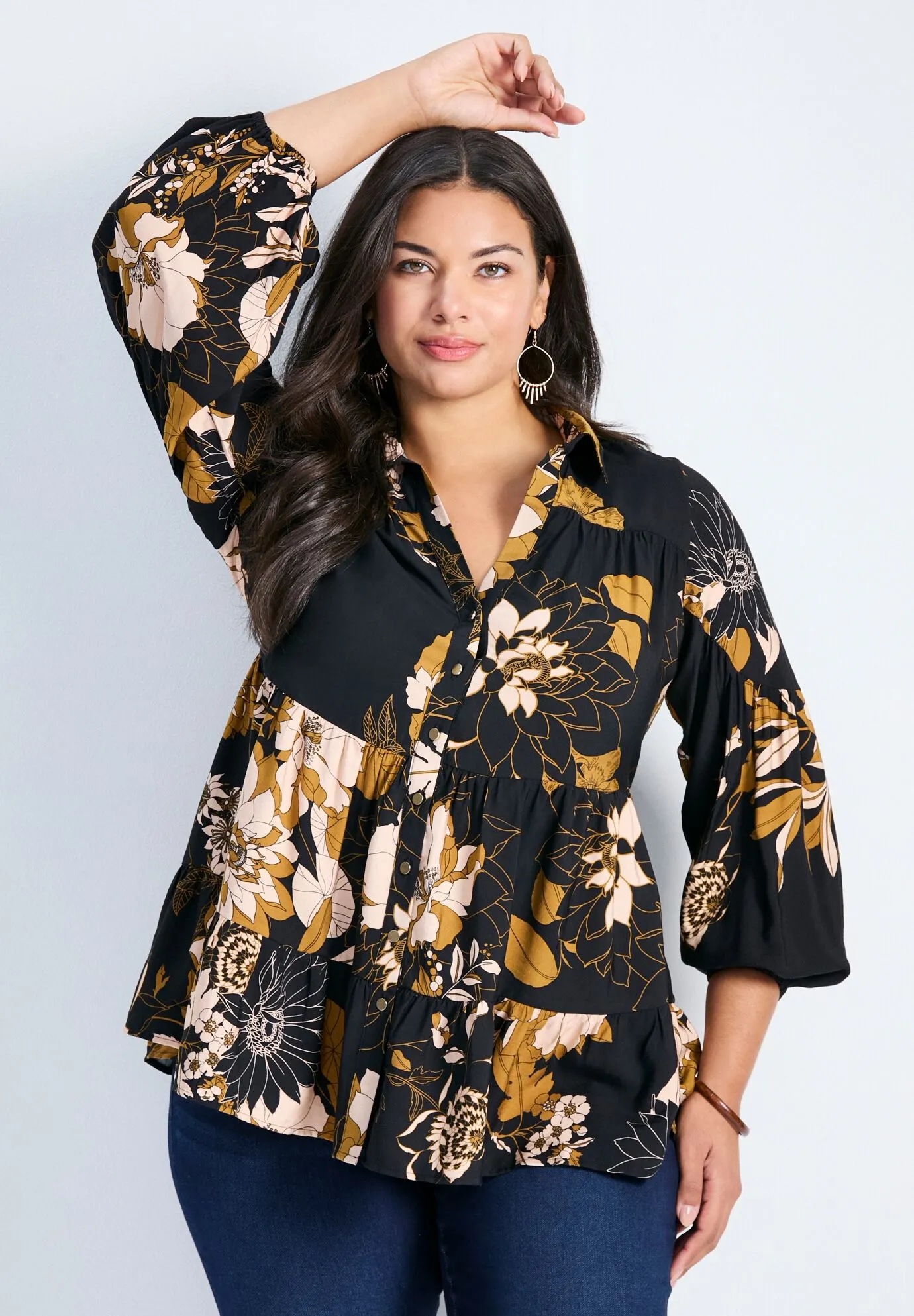 Flora Blouson Sleeve Tiered Tunic